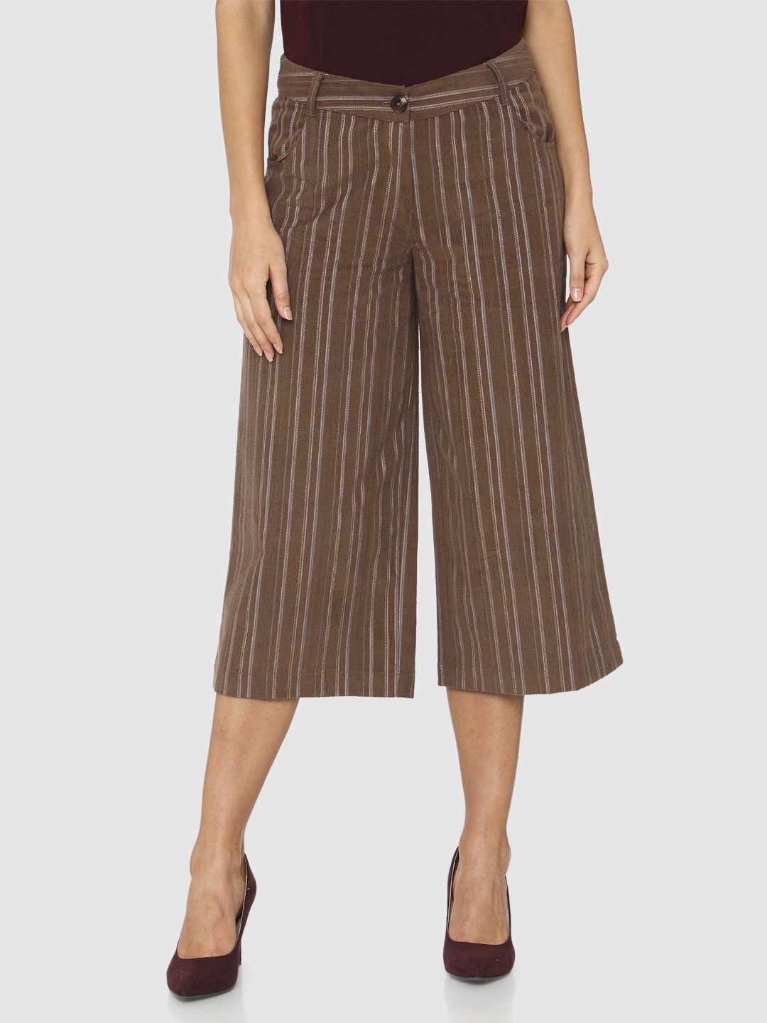 

Vero Moda Women Brown & White Striped Straight Fit Culottes