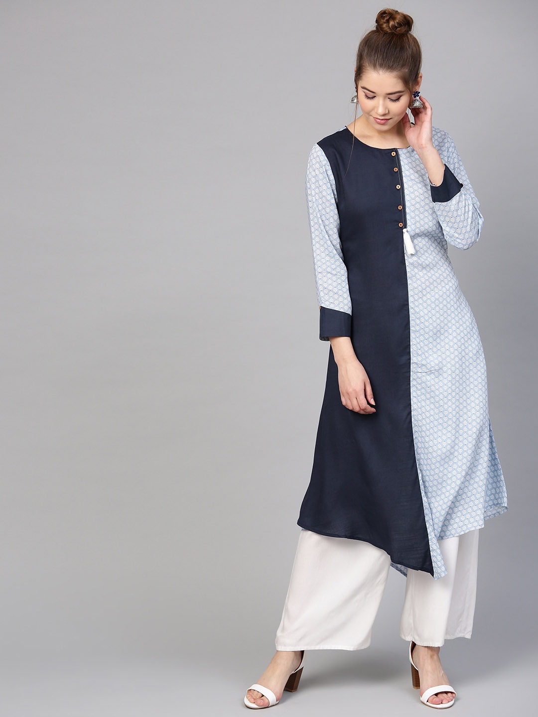 

RARE ROOTS Women Blue & White Printed A-Line Kurta