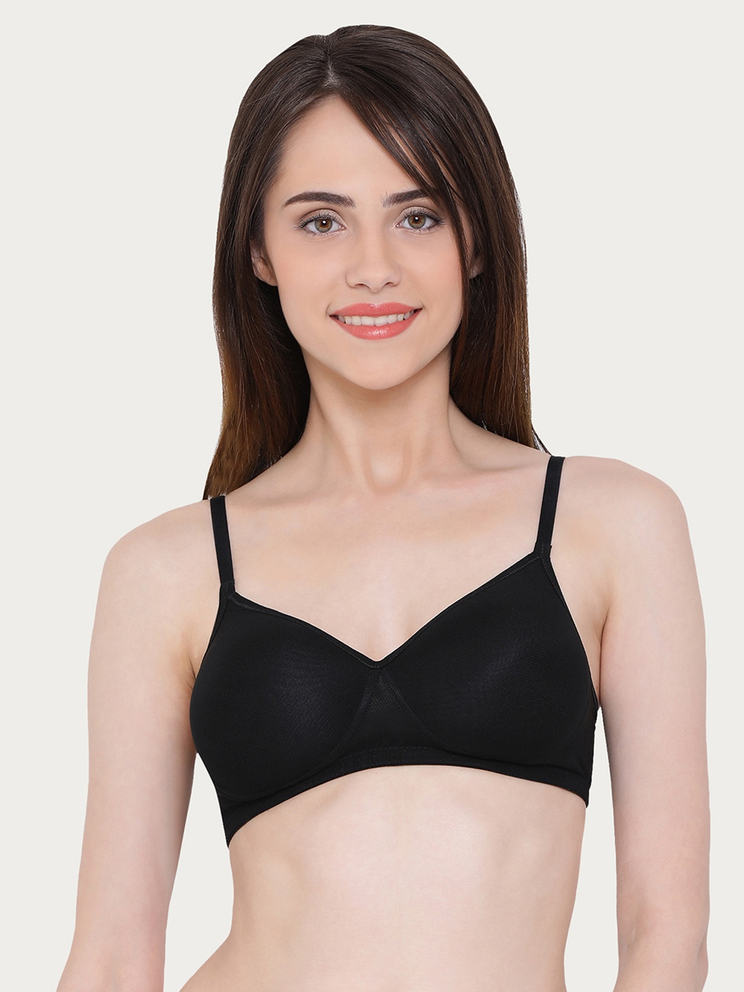 

Clovia Black Solid Non-Wired Lightly Padded T-shirt Bra BR1480Y13