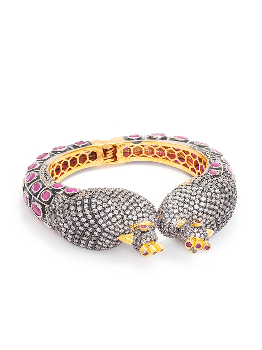 

Rubans Gold-Toned & Pink Metal Gold-Plated Handcrafted Cuff Bracelet