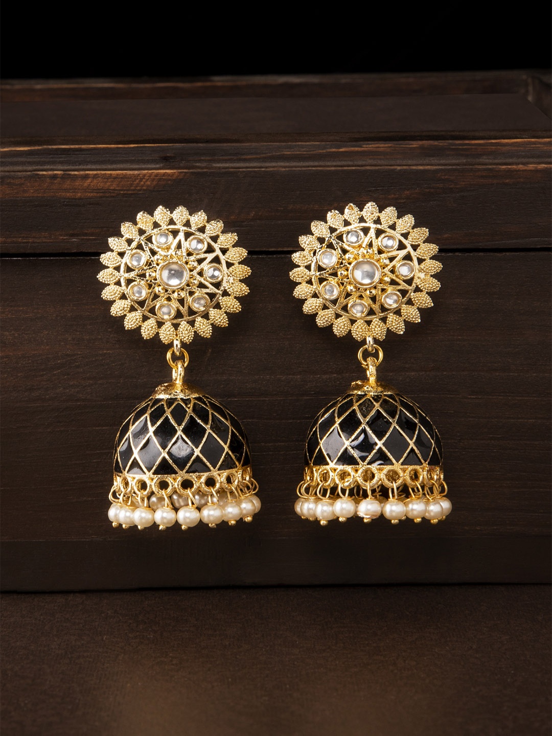 

Rubans Women Gold-Toned Dome Shaped Jhumkas