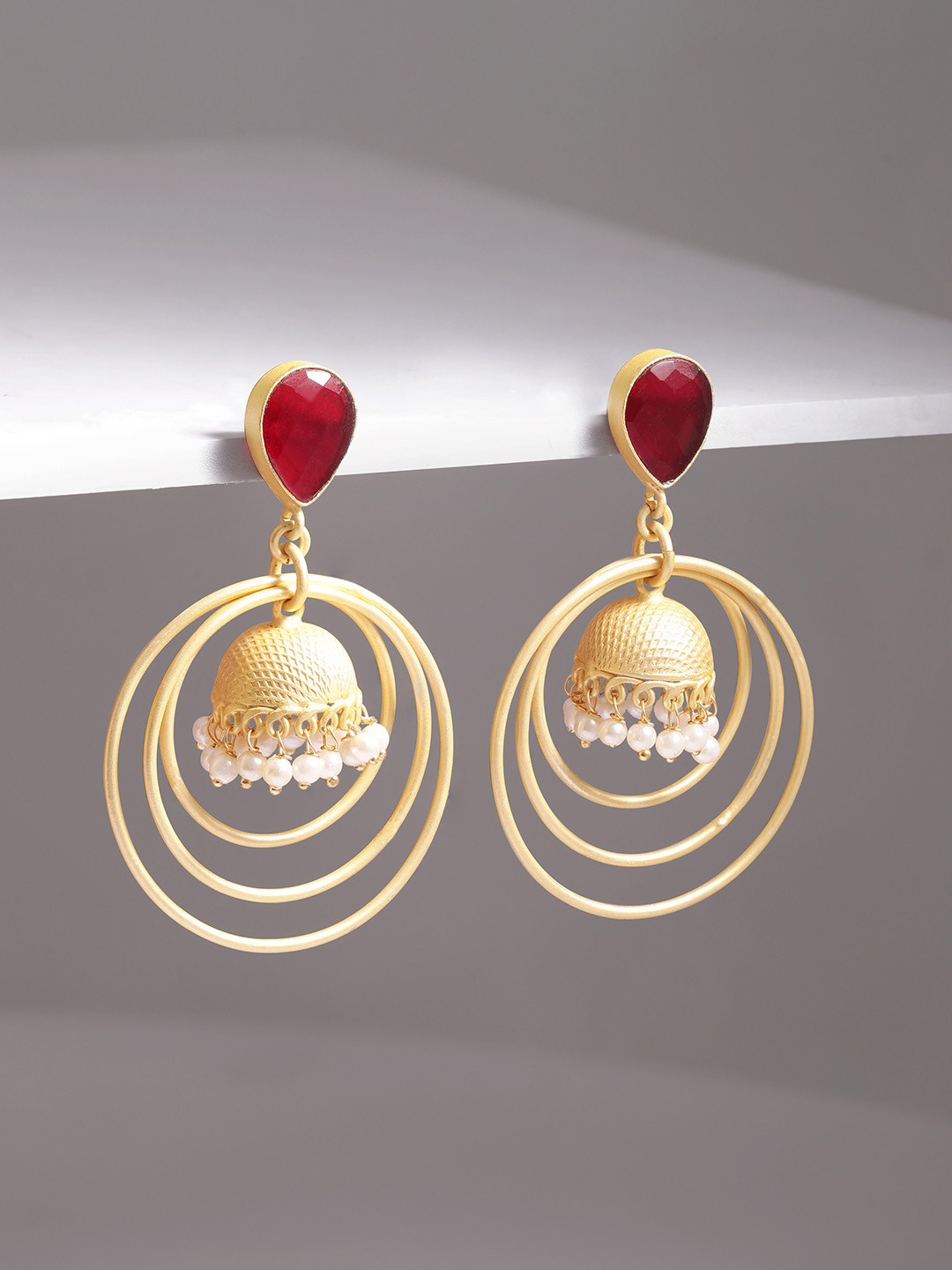 

Rubans Women Gold-Toned & Red Contemporary Drop Earrings