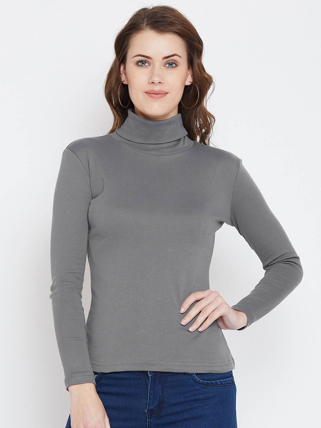 

Hypernation Women Grey Solid Pure Cotton Top