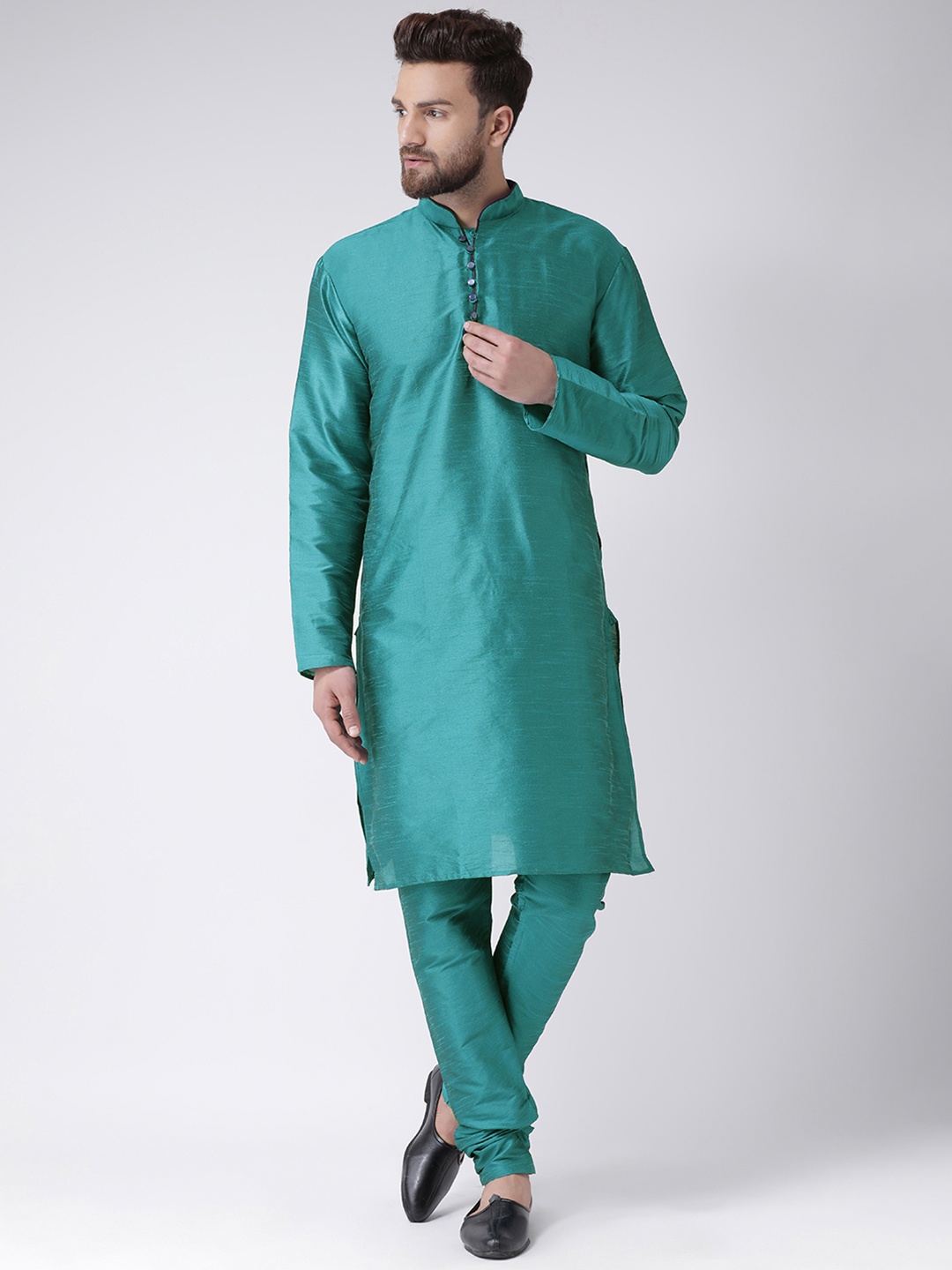 

Hangup Men Green Solid Kurta with Pyjamas