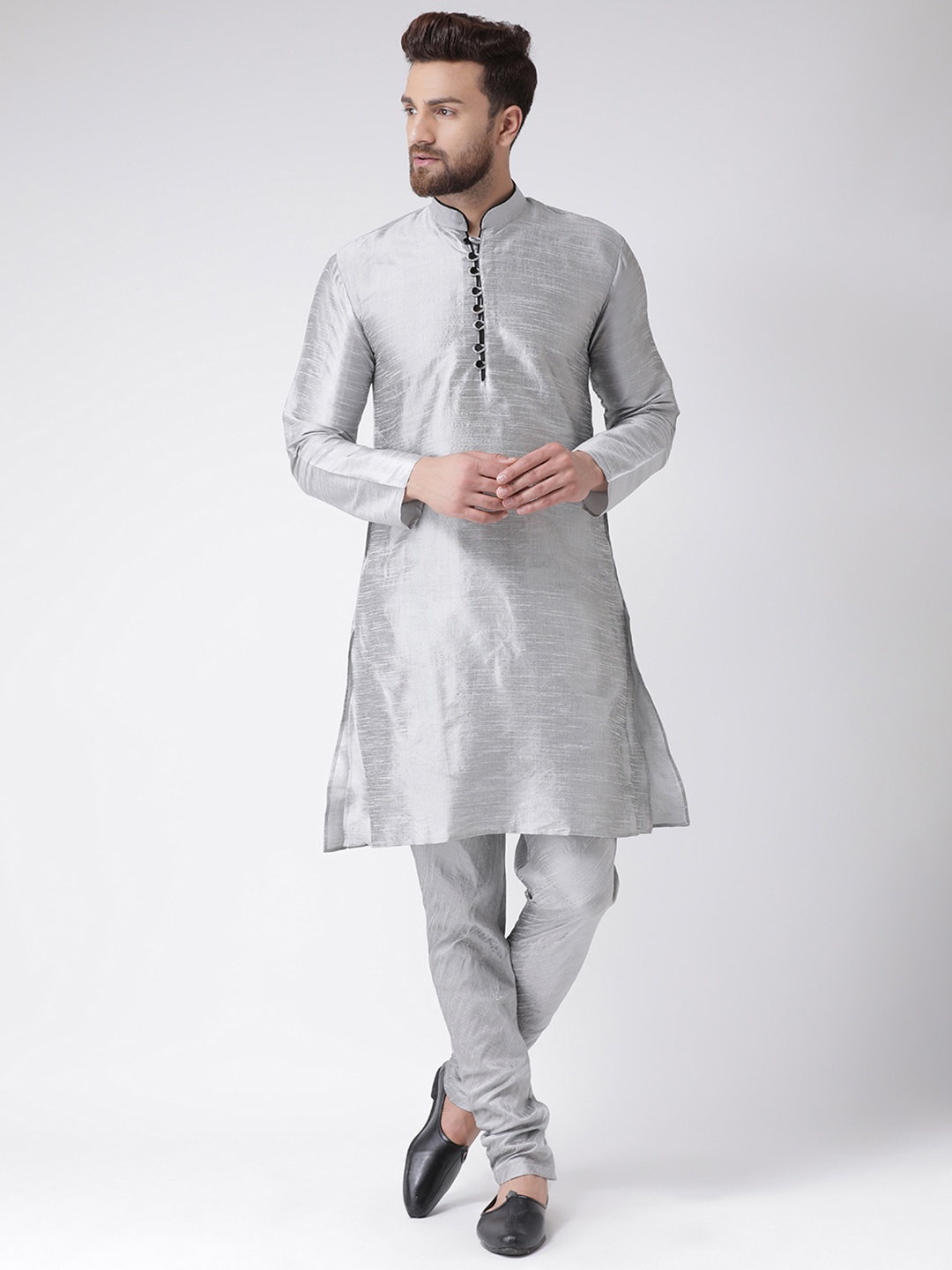 

Hangup Men Grey Solid Kurta with Pyjamas