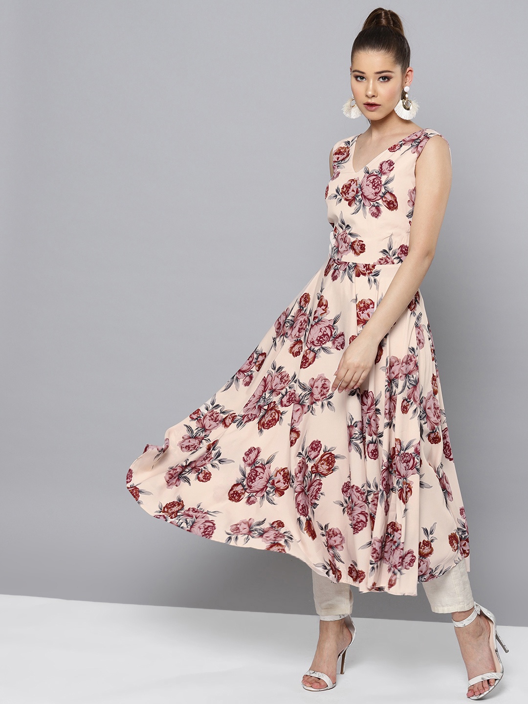 

RARE Women Peach-Coloured & Beige Printed A-Line Kurta