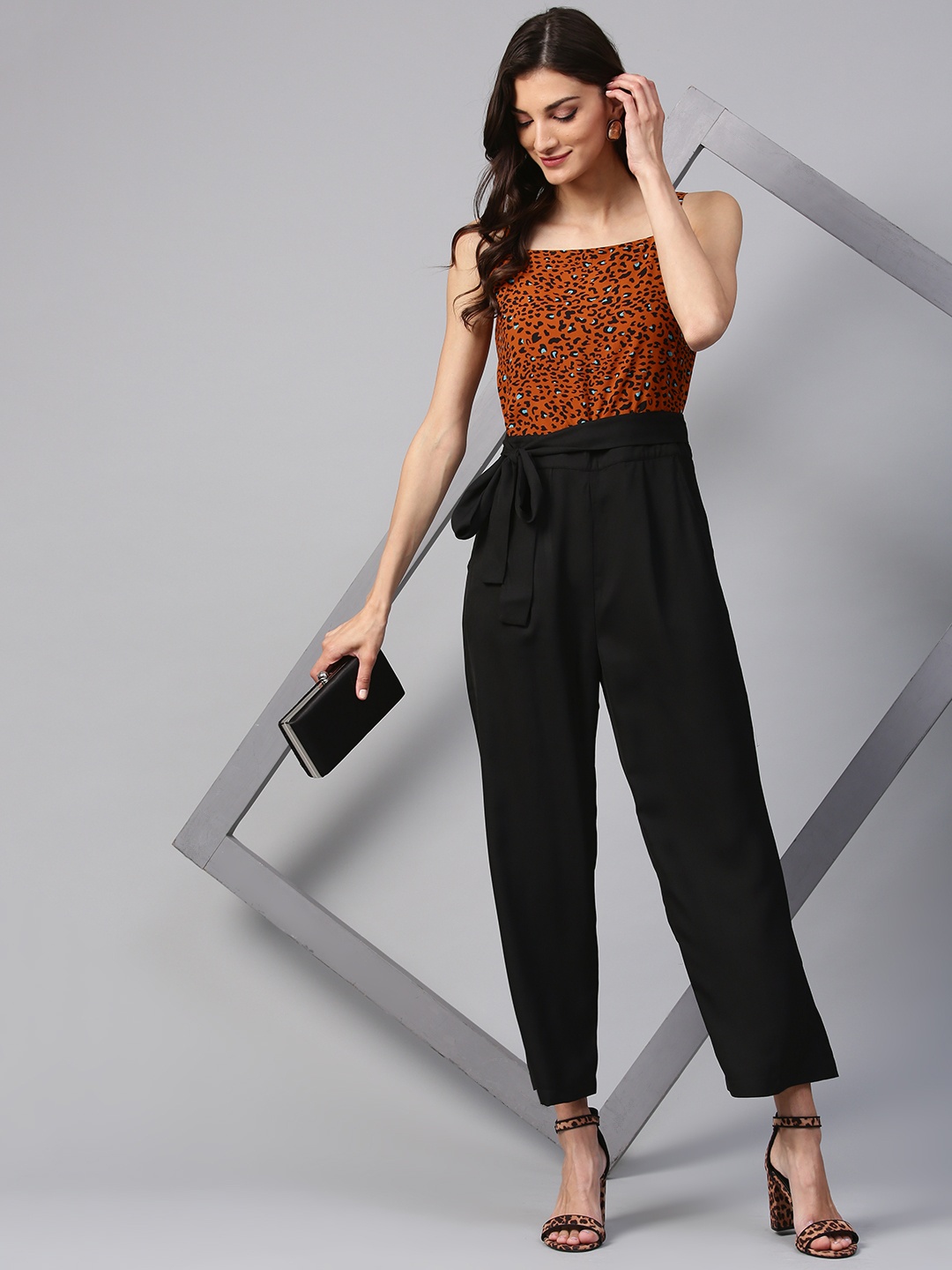 

Zima Leto Brown & Black Printed Basic Jumpsuit