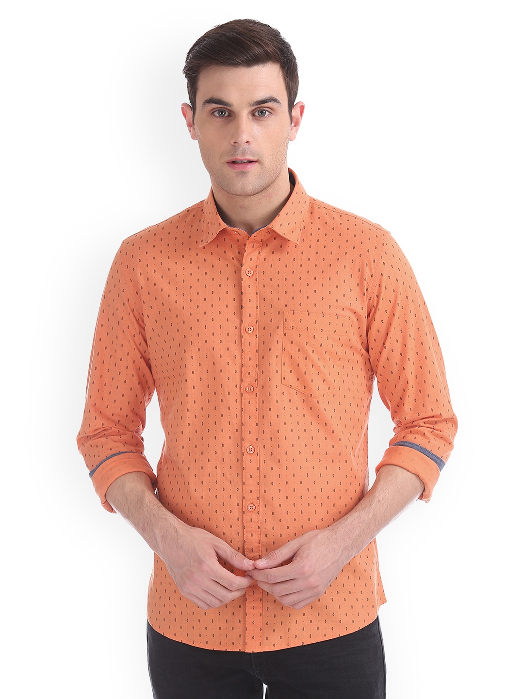 

Ruggers Men Orange Regular Fit Printed Casual Shirt