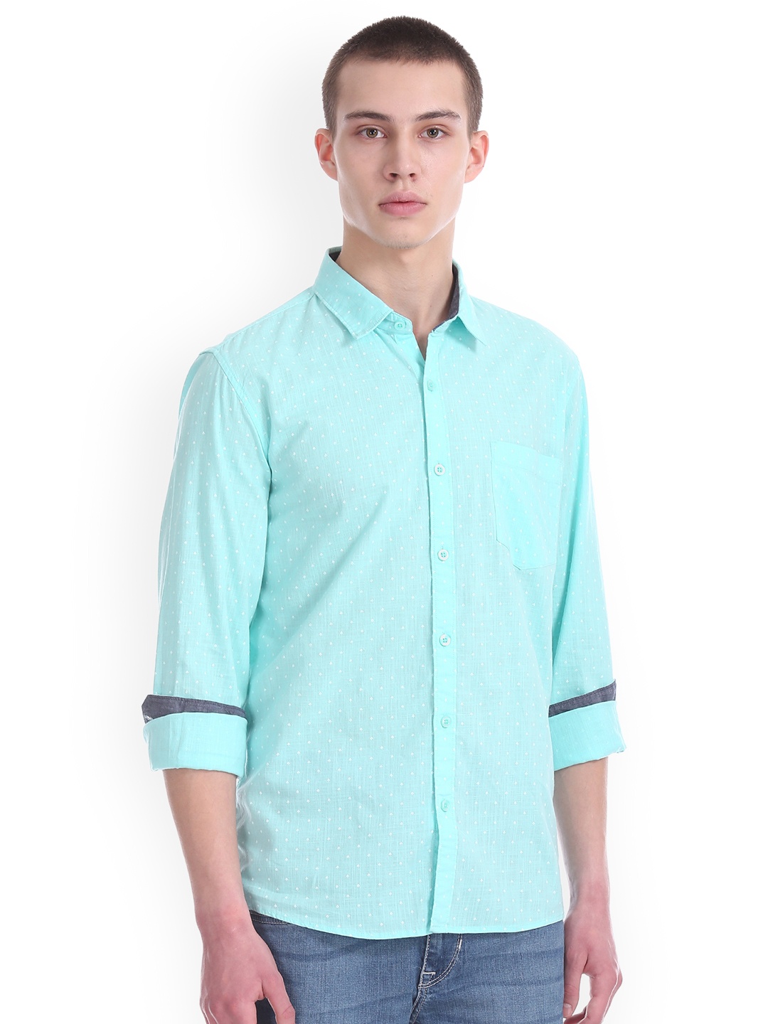 

Ruggers Men Blue Regular Fit Solid Casual Shirt