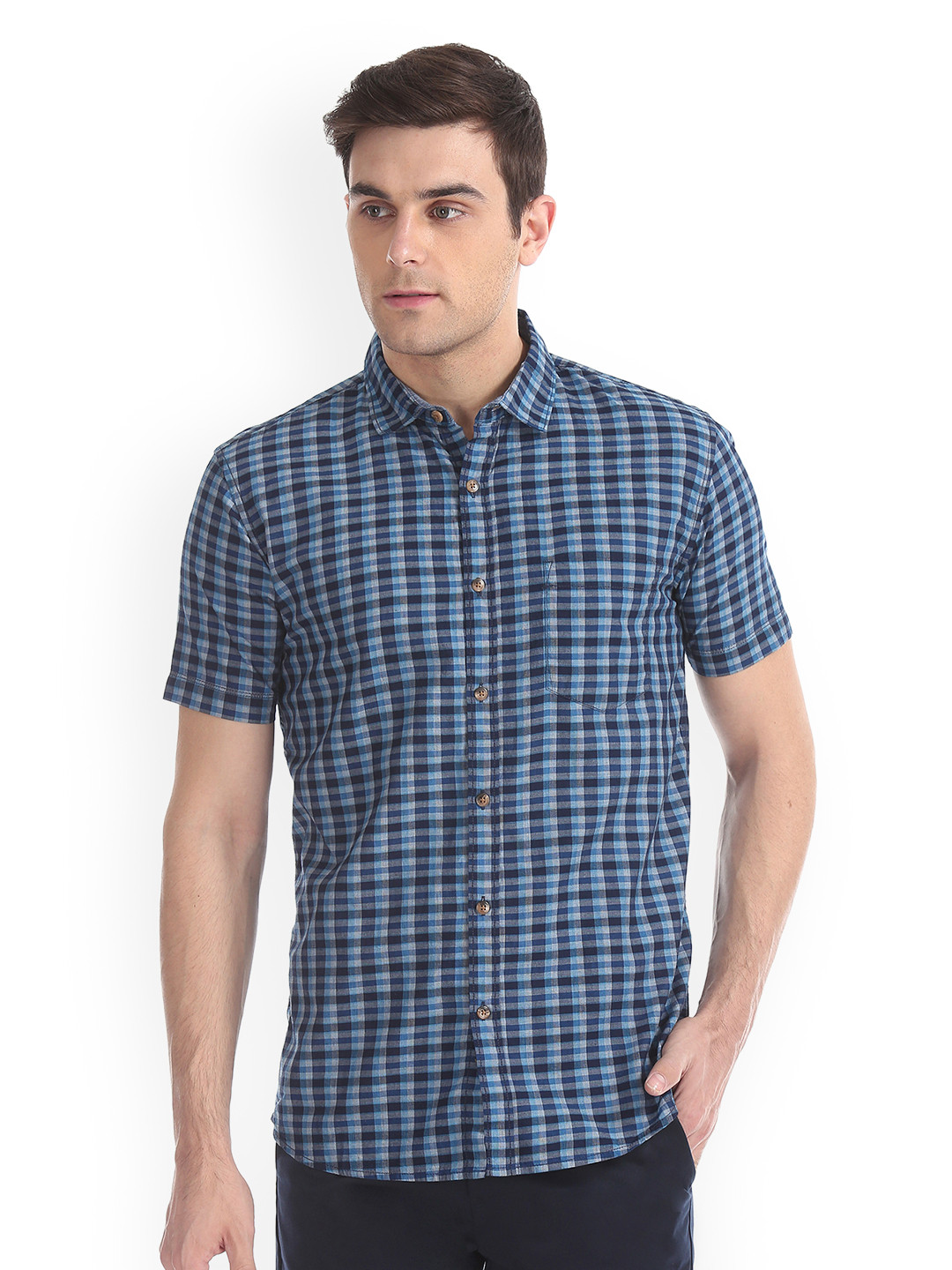 

Ruggers Men Blue & Grey Regular Fit Checked Casual Shirt