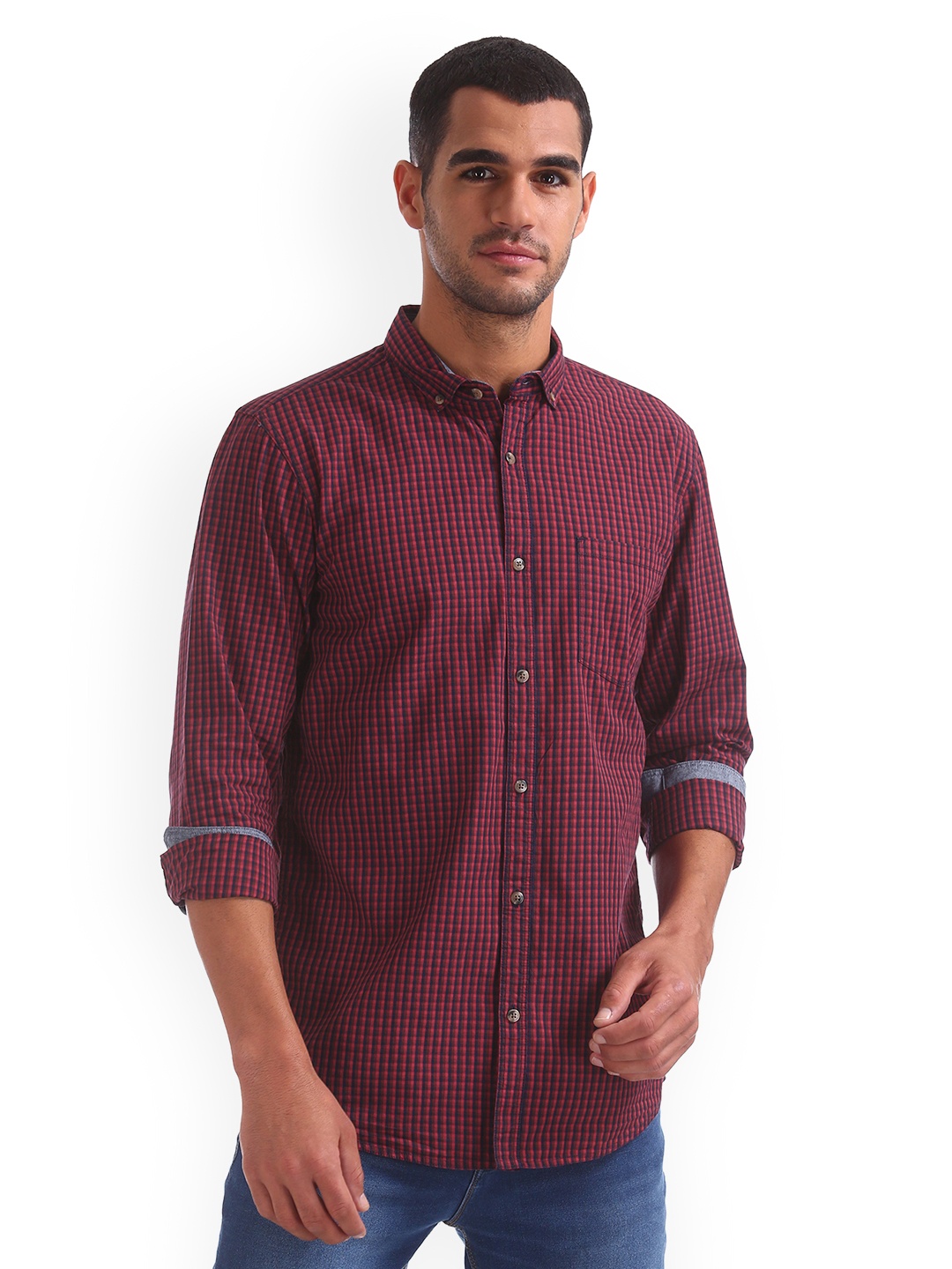 

Ruggers Men Red Regular Fit Checked Casual Shirt