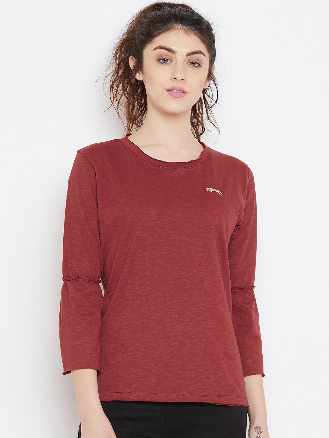 

JUMP USA Women Red Solid Pure Cotton Top