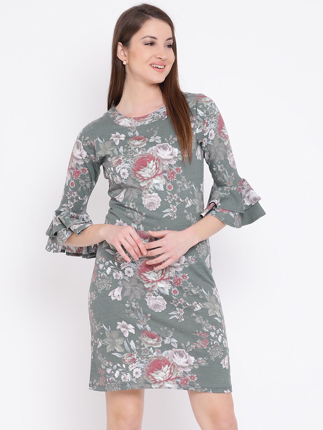 

WISSTLER Women Olive Green Printed Sheath Dress