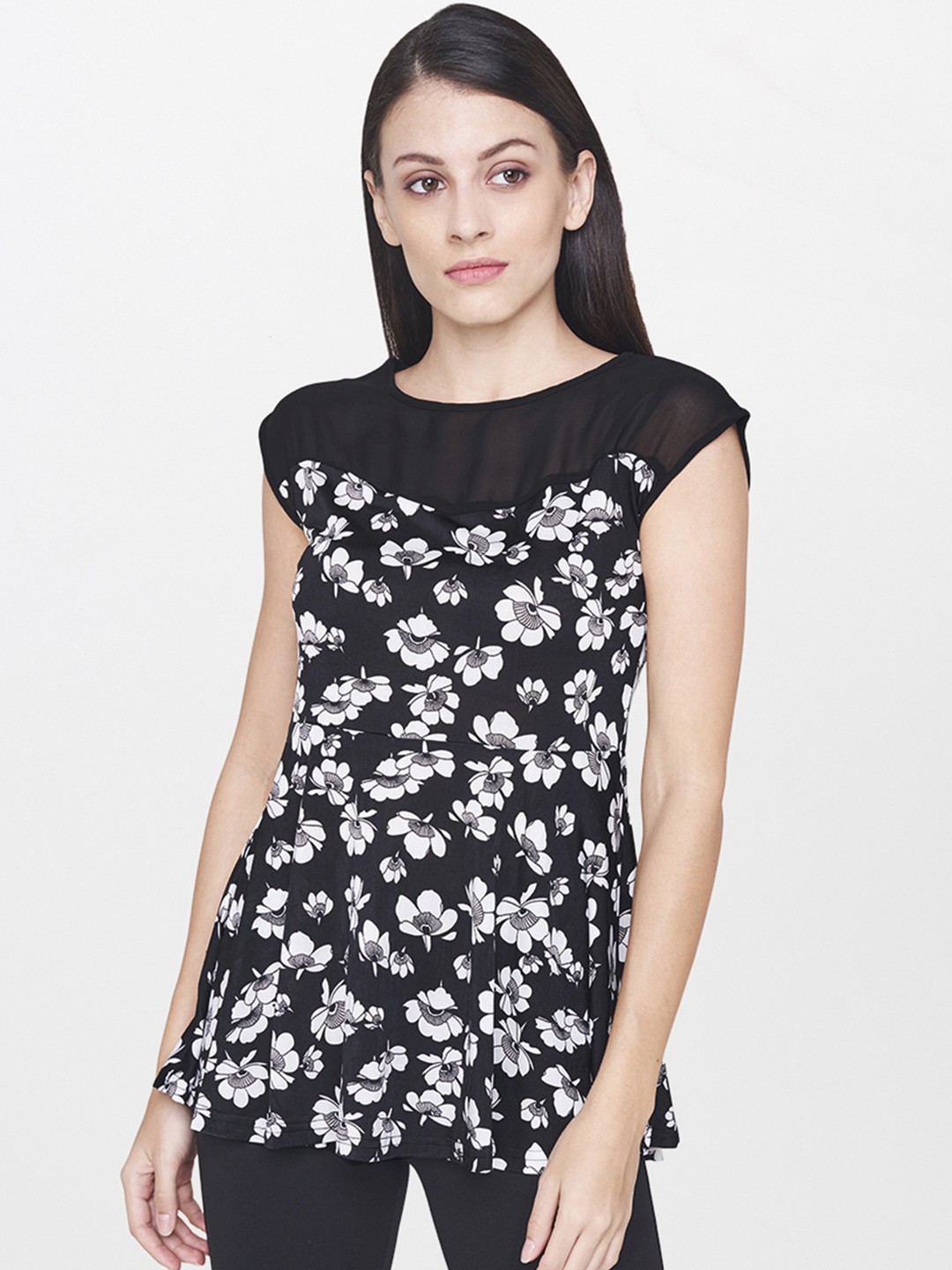 

AND Women Black Printed A-Line Top