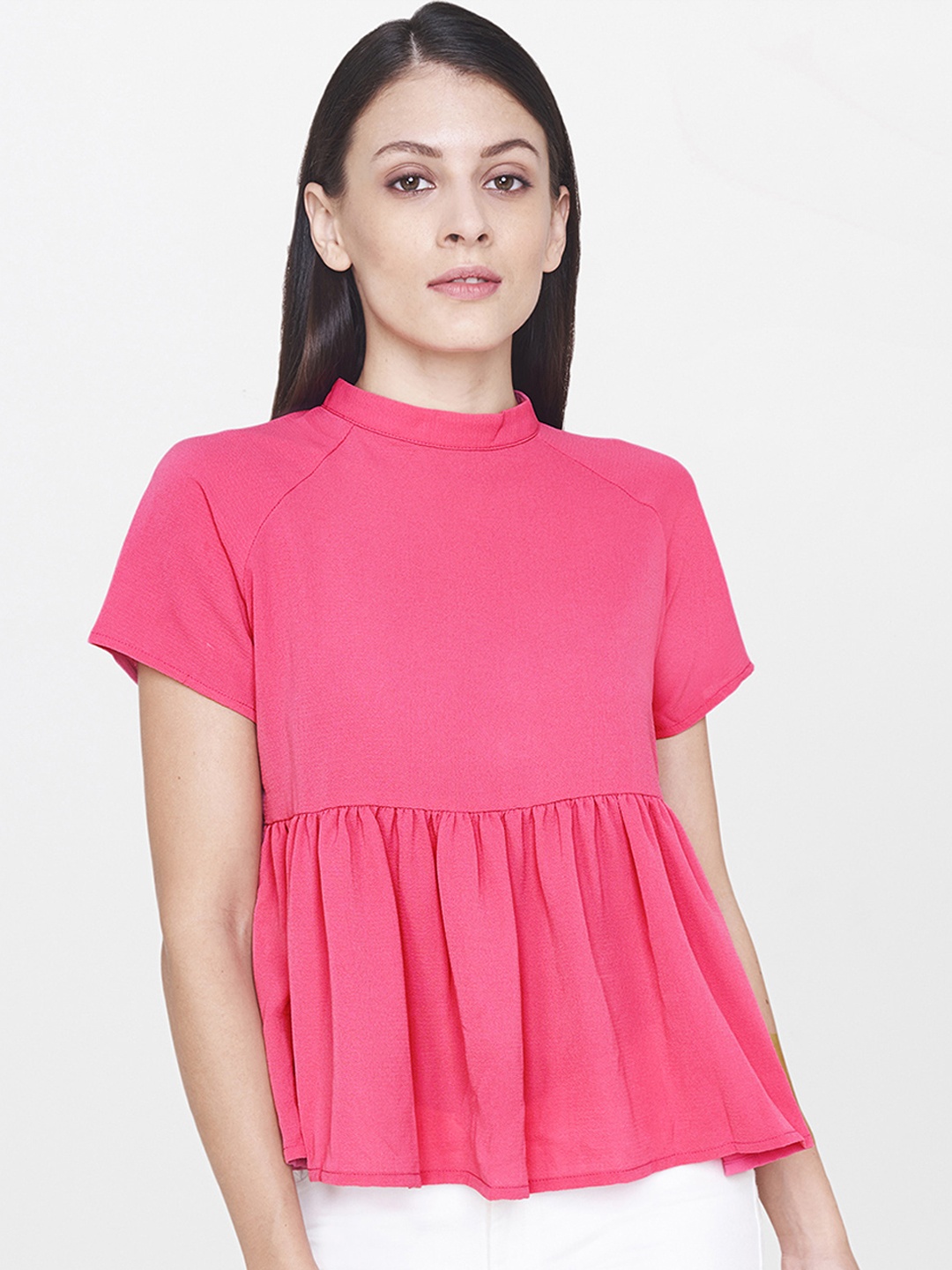 

AND Women Pink Solid Peplum Top