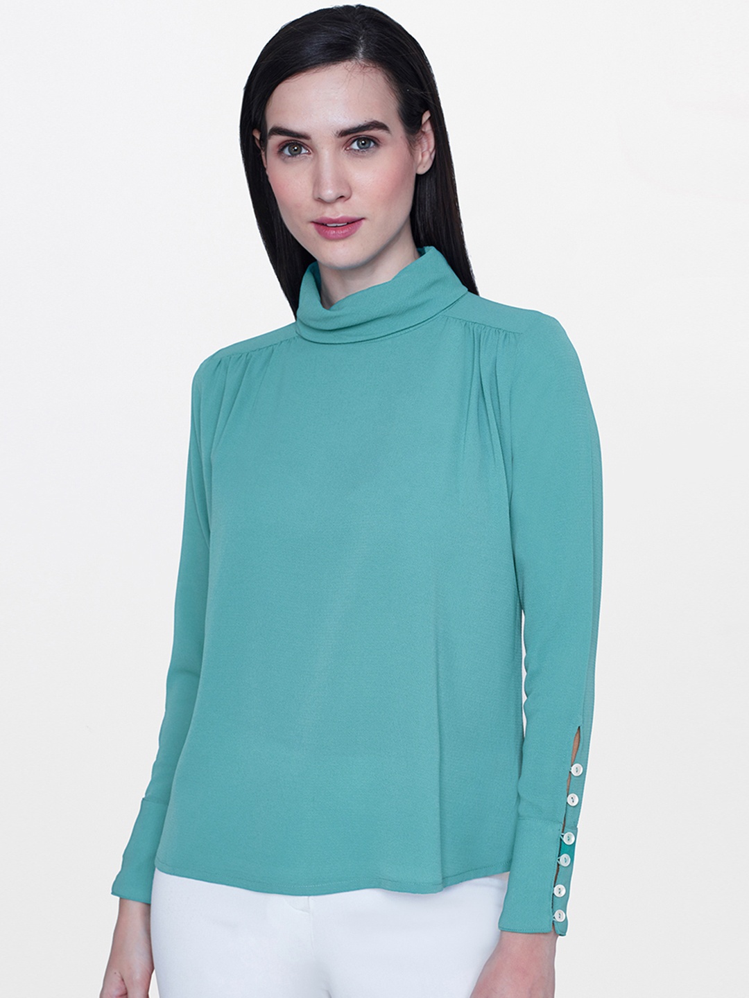 

AND Women Teal Blue Solid Top