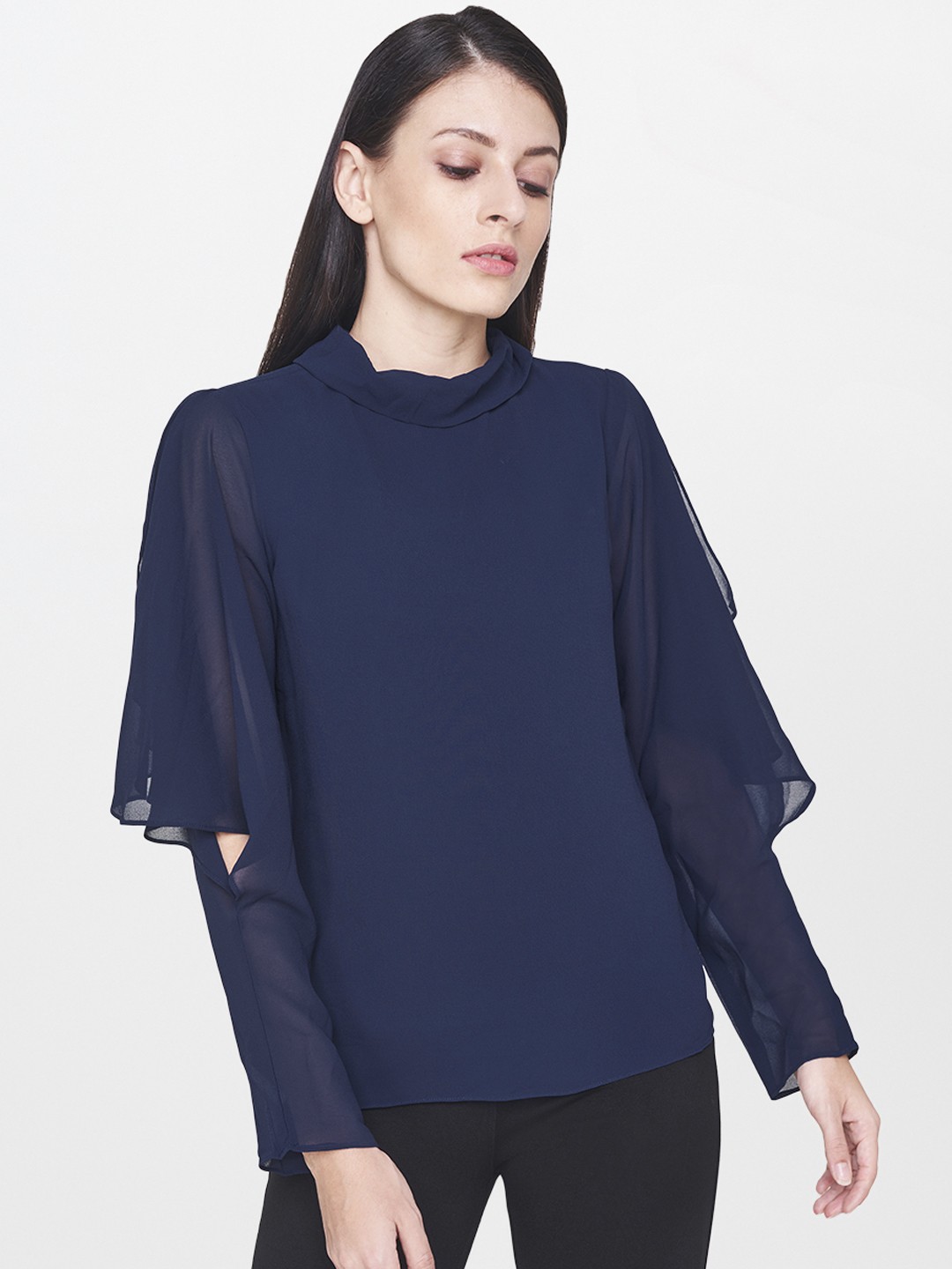 

AND Women Navy Blue Solid Top