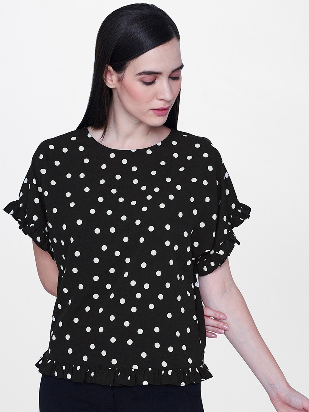 

AND Women Black & White Printed Top