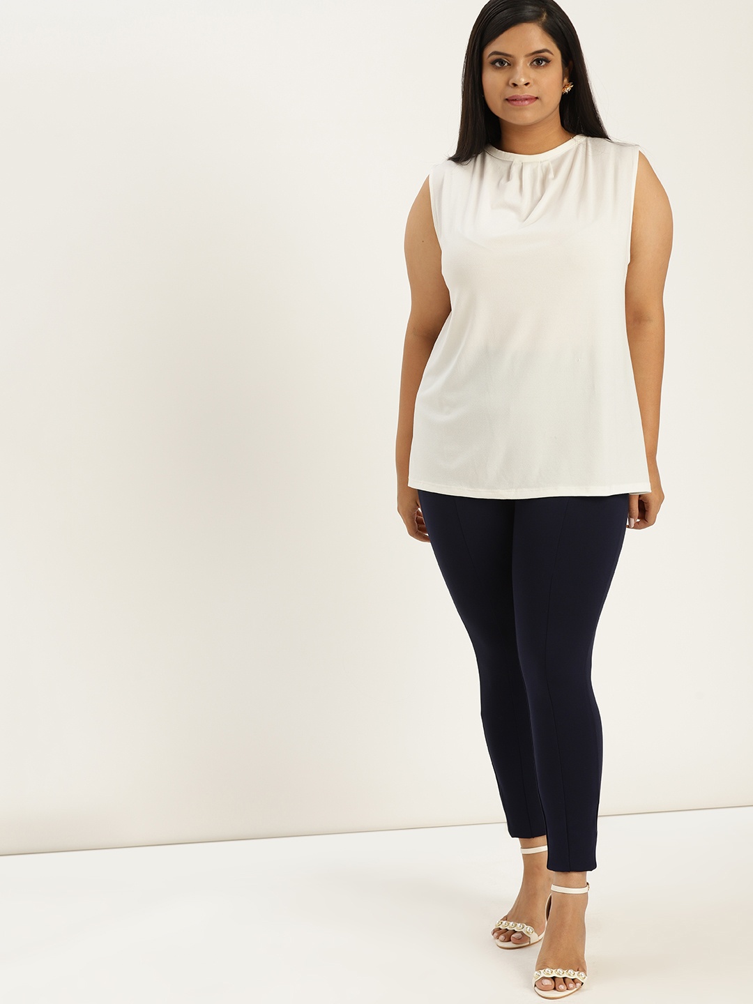 

Sztori Plus Size Women Navy Blue Solid Treggings