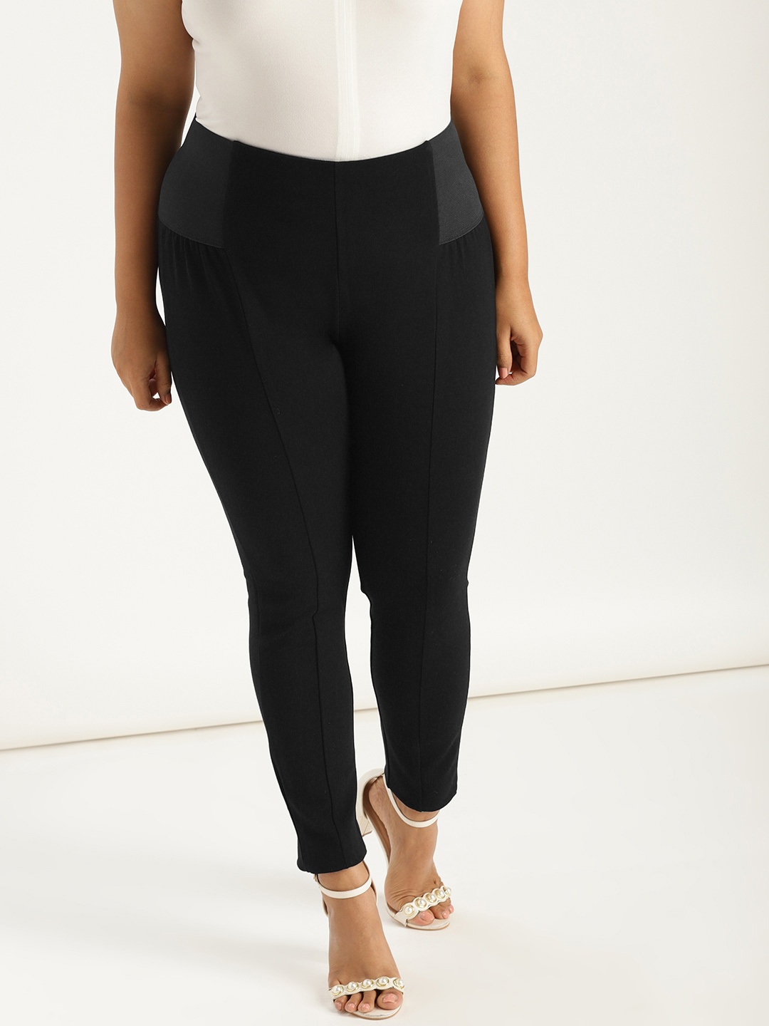 

Sztori Plus Size Women Black Solid Treggings