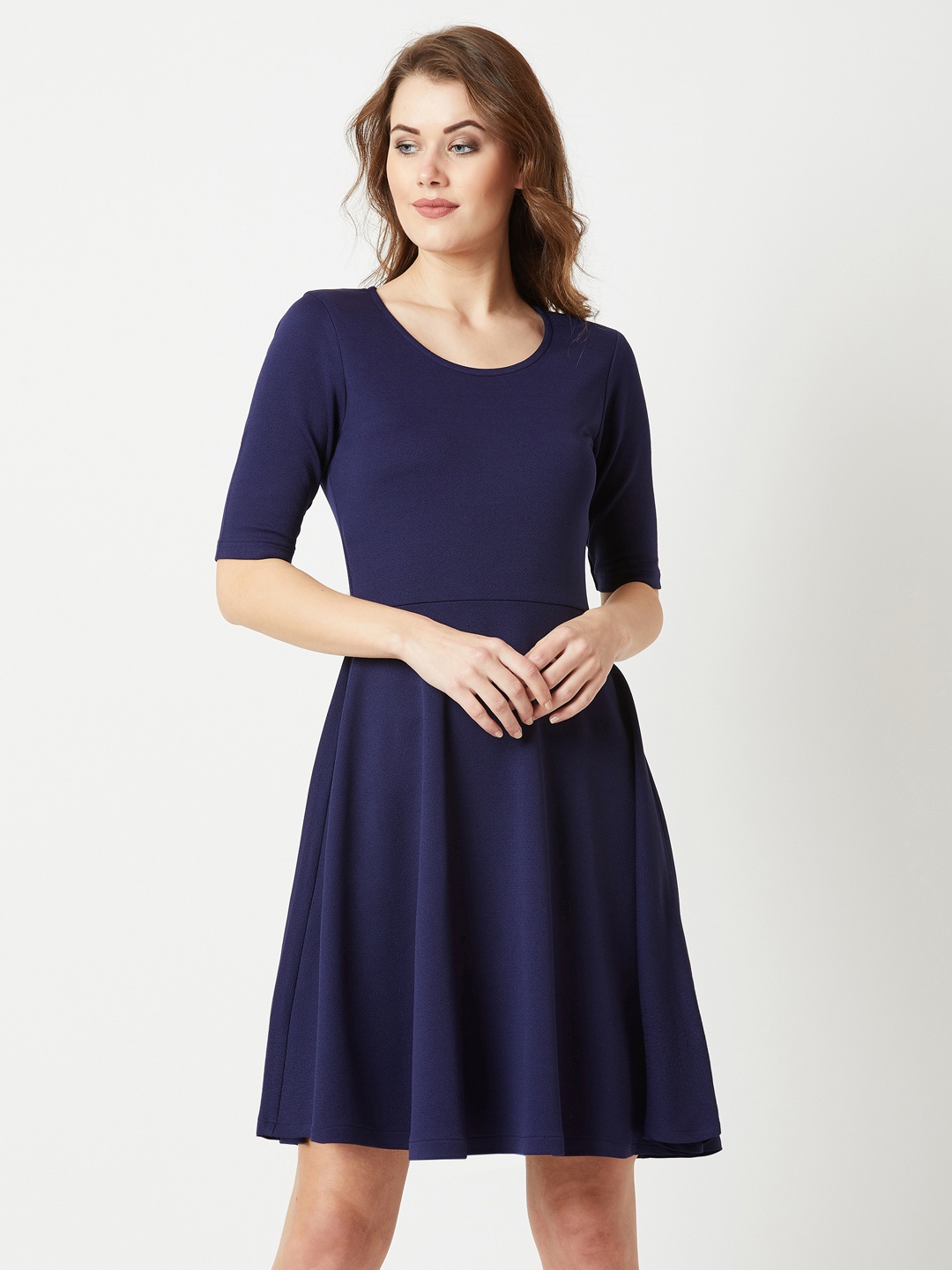 

Miss Chase Women Navy Blue Solid Fit and Flare Dress