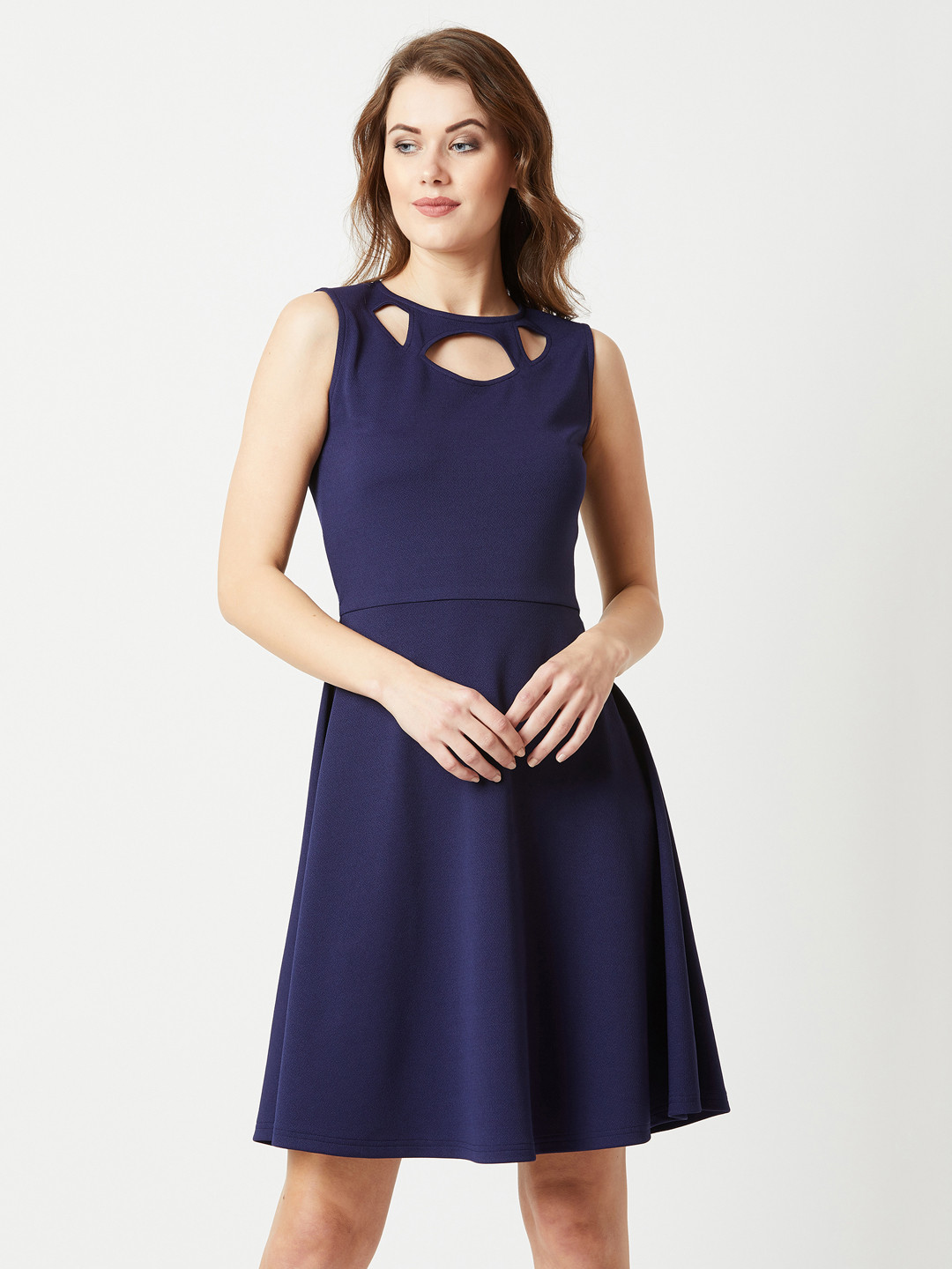 

Miss Chase Women Navy Blue Solid Fit and Flare Dress