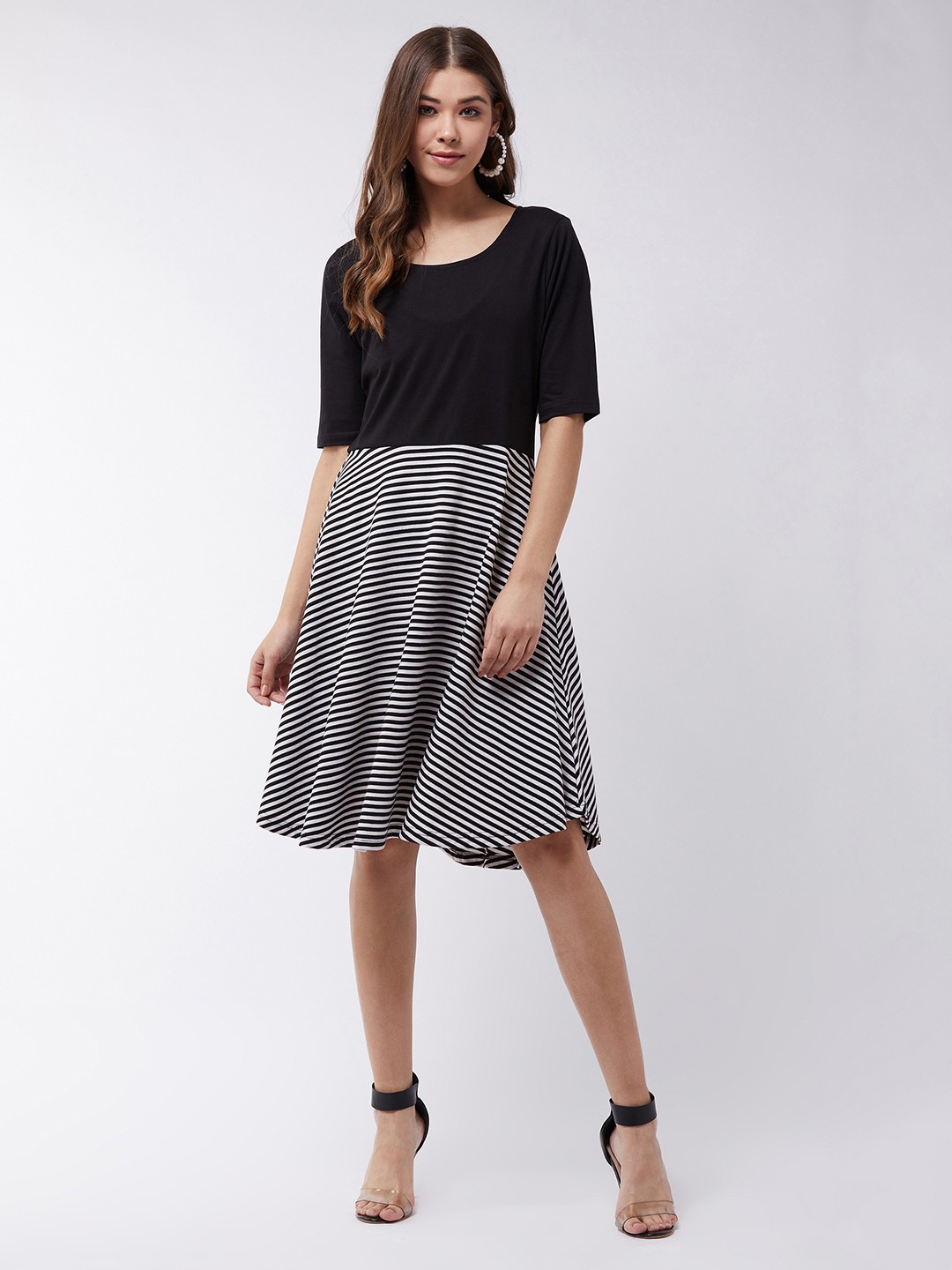 

Miss Chase Women Black Striped Fit and Flare Dress