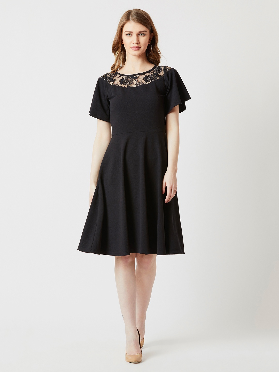 

Miss Chase Women Black Solid Fit and Flare Dress