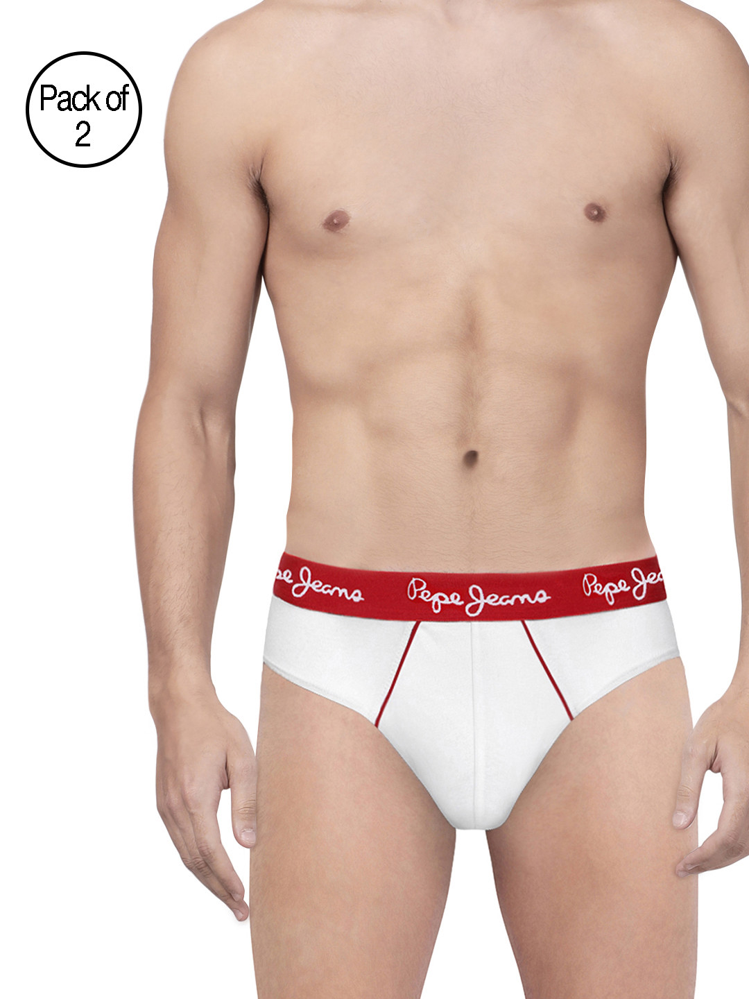 

Pepe Jeans Men Pack of 2 White Solid Slim Briefs 8904311300403
