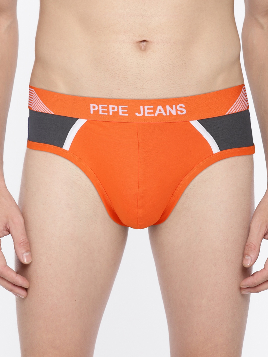 

Pepe Jeans Men Orange & Grey Colourblocked Briefs 8904311303763