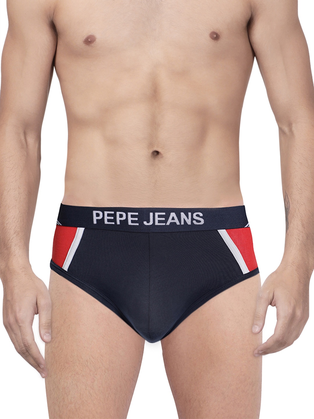 

Pepe Jeans Men Navy & Red Colourblocked Briefs 8904311303671, Navy blue