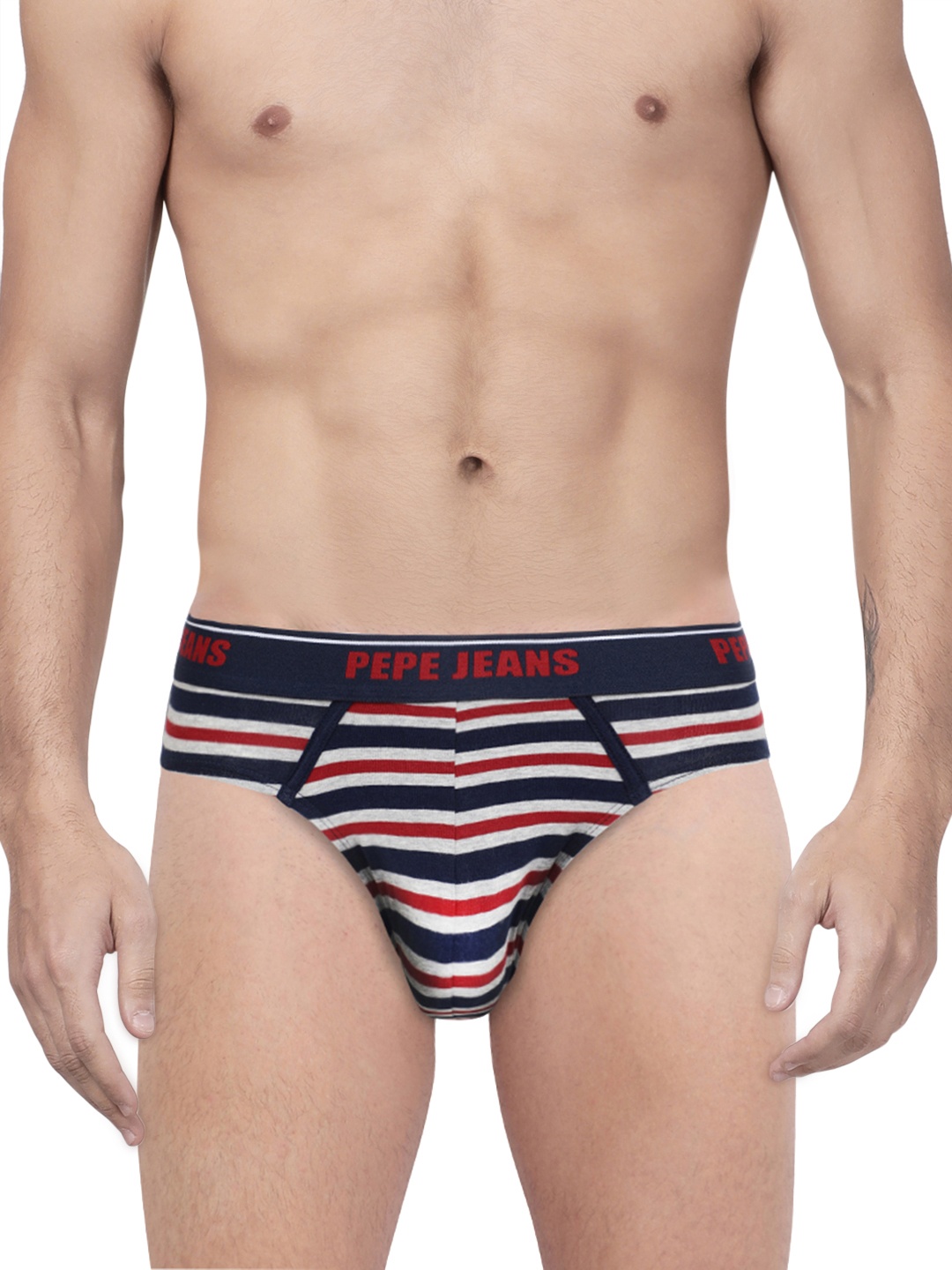 

Pepe Jeans Men Red & Navy Striped Briefs 8904311303084, Navy blue