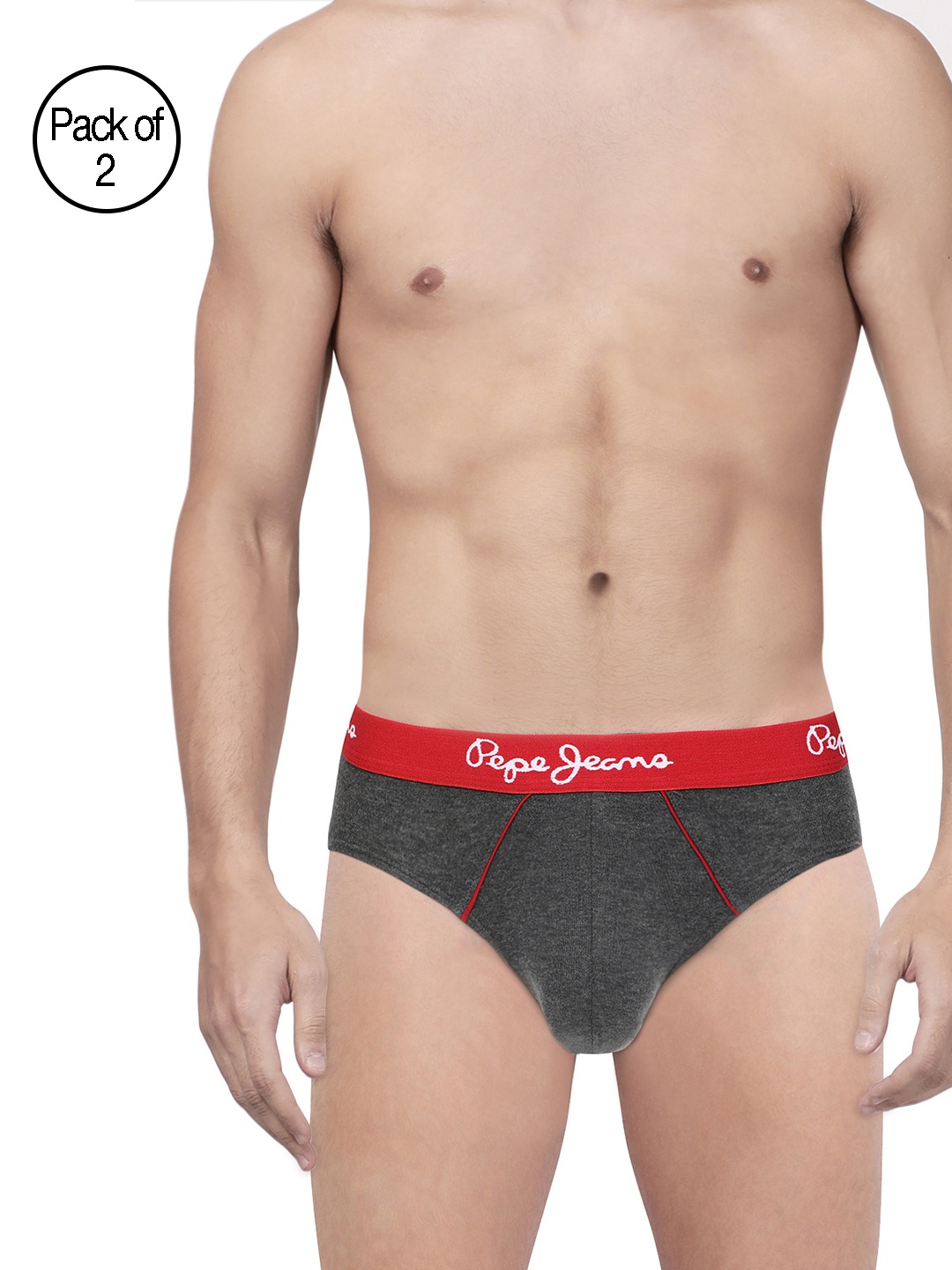 

Pepe Jeans Men Pack of 2 Charcoal Grey Solid Slim Briefs 890431130043