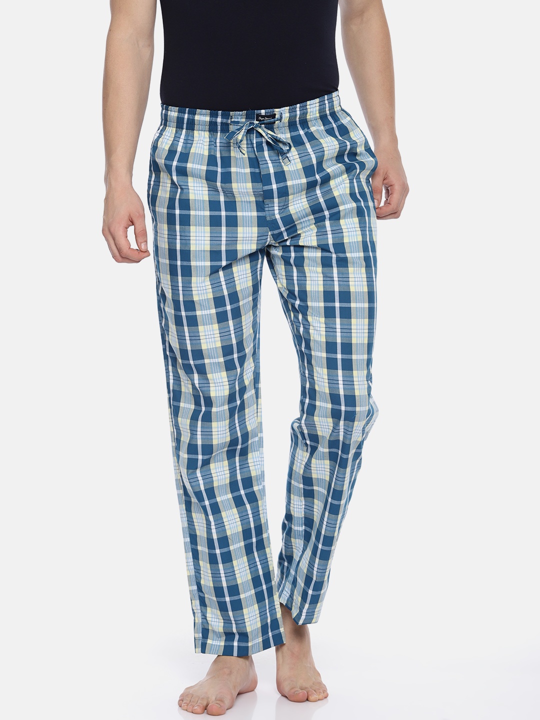 

Pepe Jeans Men Blue & White Checked Lounge Pants