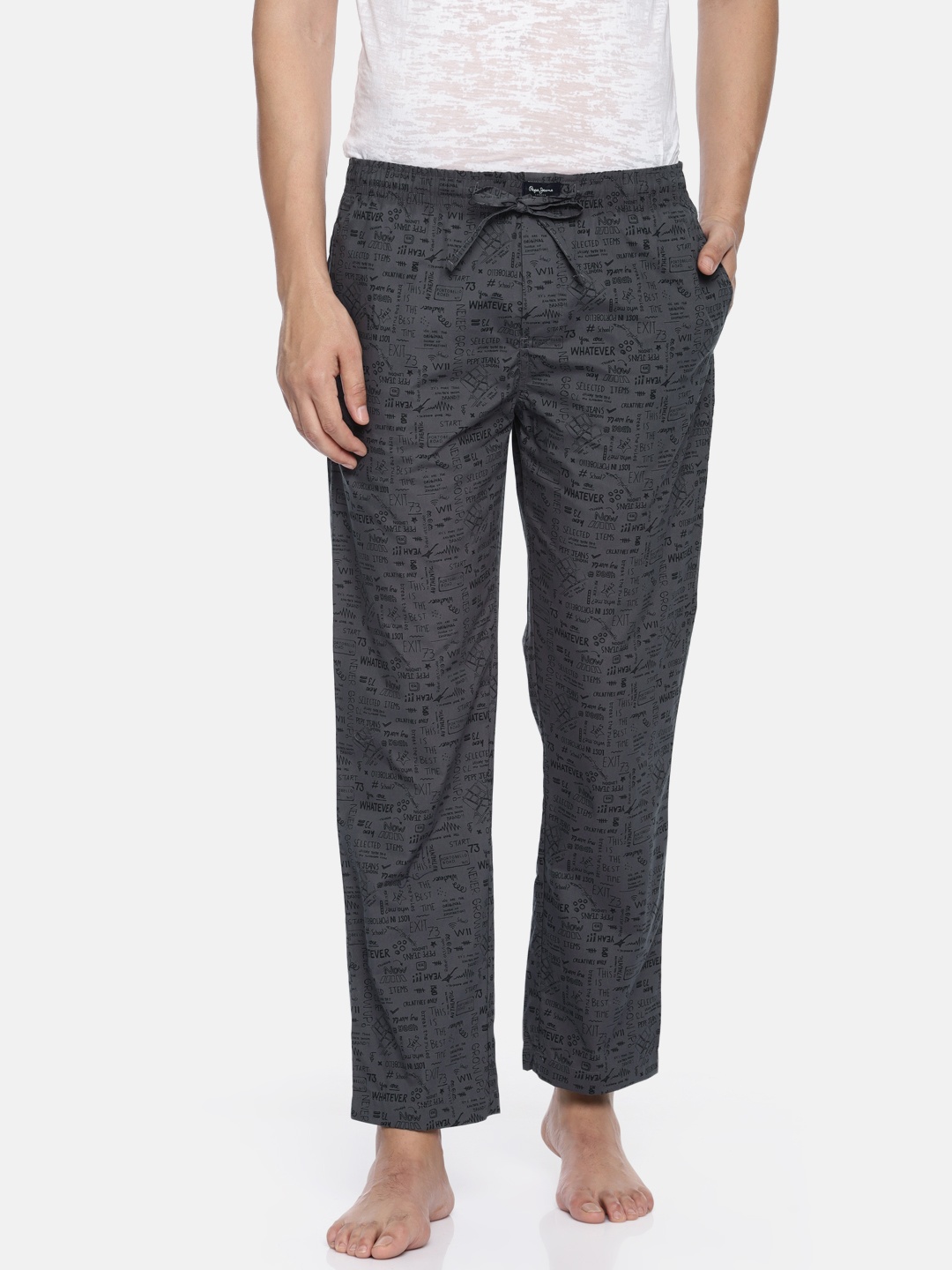 

Pepe Jeans Men Charcoal Grey & Black Printed Lounge Pants 8904311306689