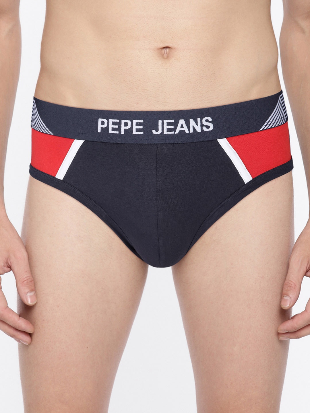 

Pepe Jeans Men Navy Blue & Red Colourblocked Briefs 8904311303688