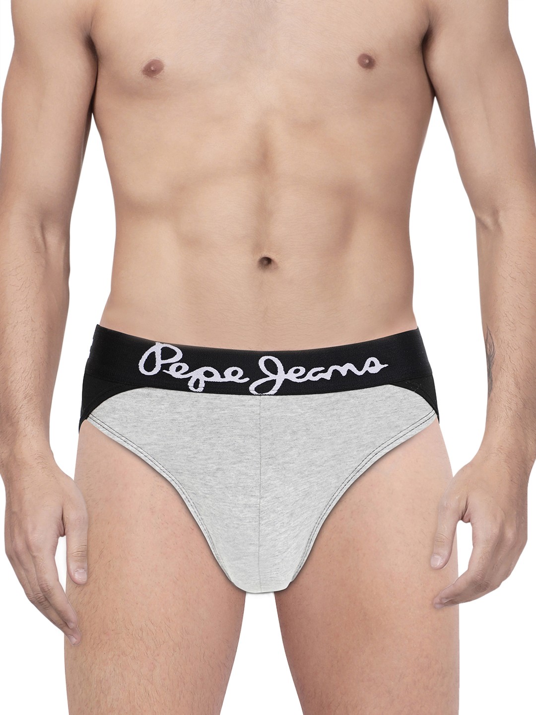 

Pepe Jeans Men Grey & Black Colourblocked Briefs 8904311311614, Grey melange