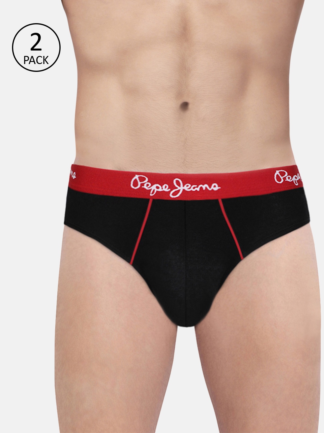 

Pepe Jeans Men Pack of 2 Black Solid Briefs 8904311300328