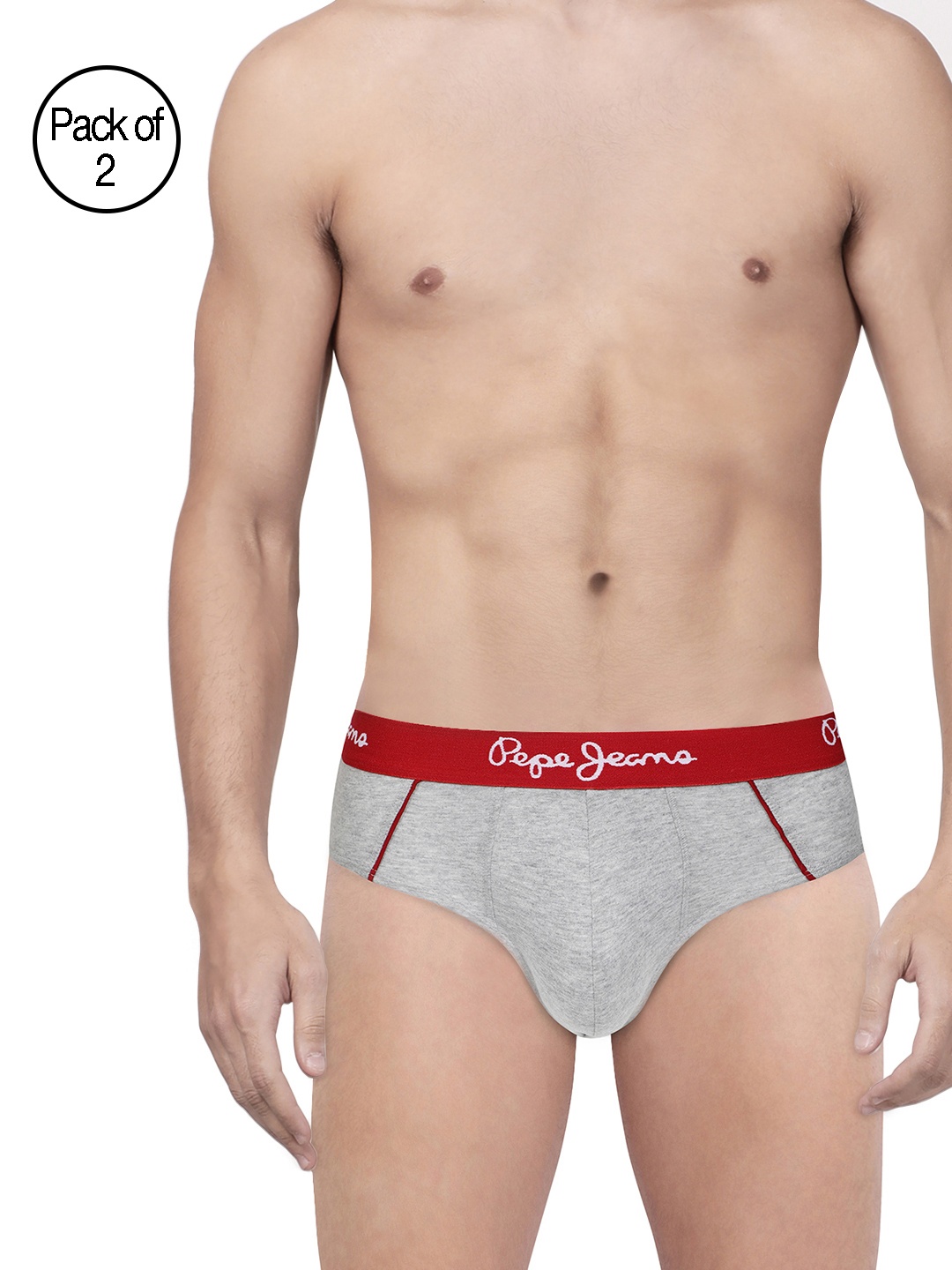 

Pepe Jeans Men Pack of 2 Grey Solid Briefs 8904311300564, Grey melange