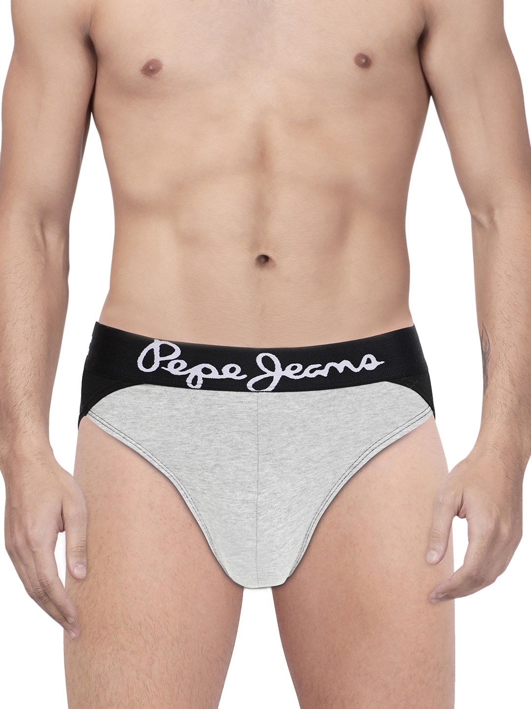 

Pepe Jeans Men Grey & Black Solid Briefs 8904311311591