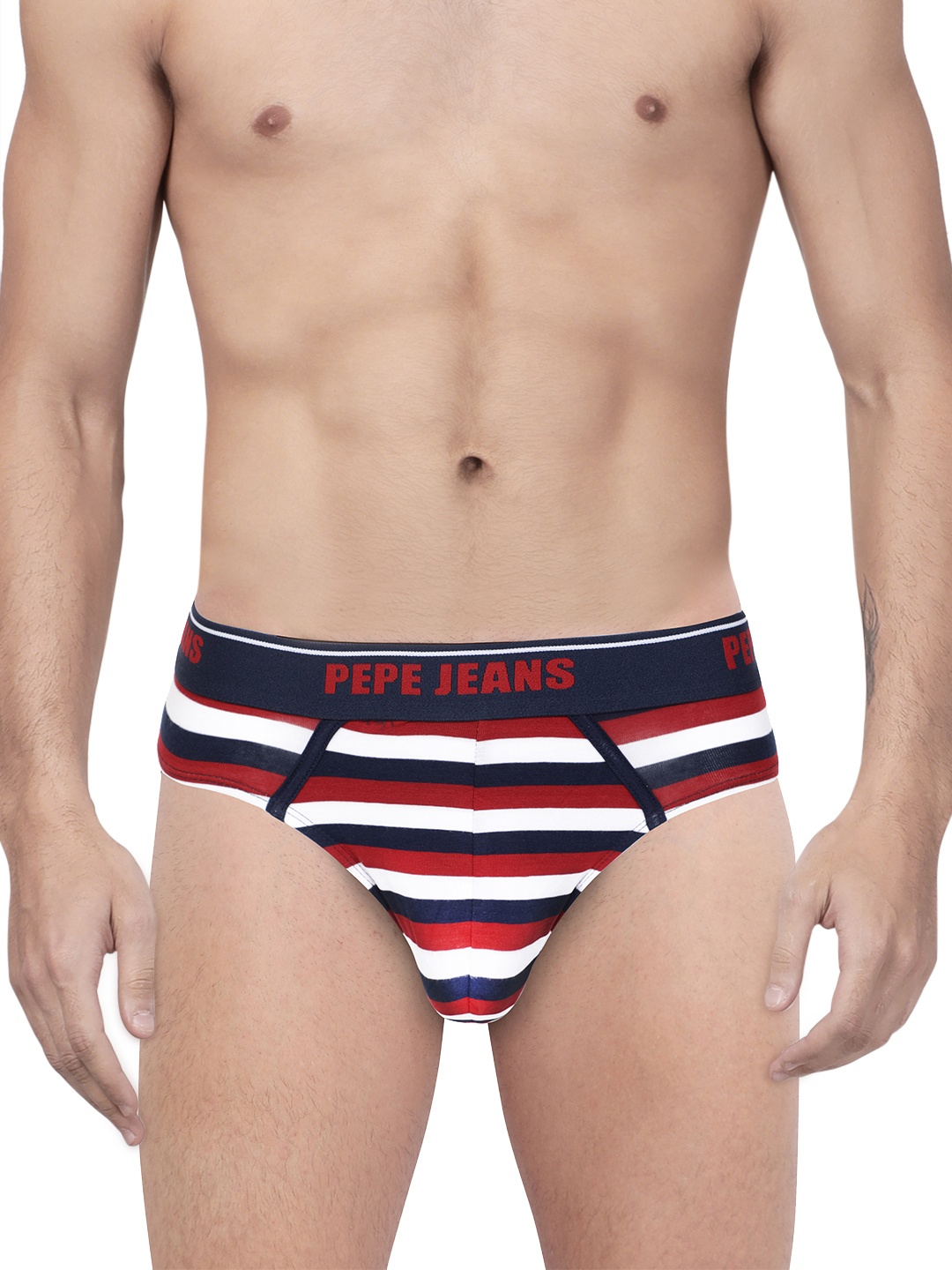 

Pepe Jeans Men White & Navy Blue Striped Briefs 8904311303190