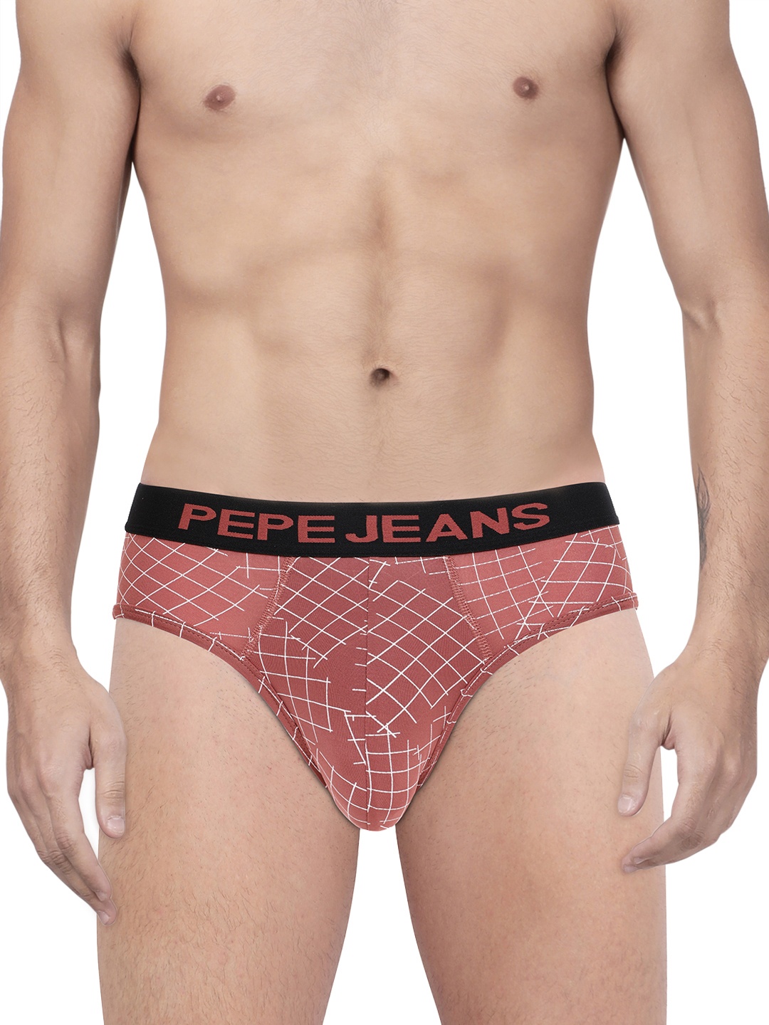 

Pepe Jeans Men Rust Red Printed Briefs 8904311305521