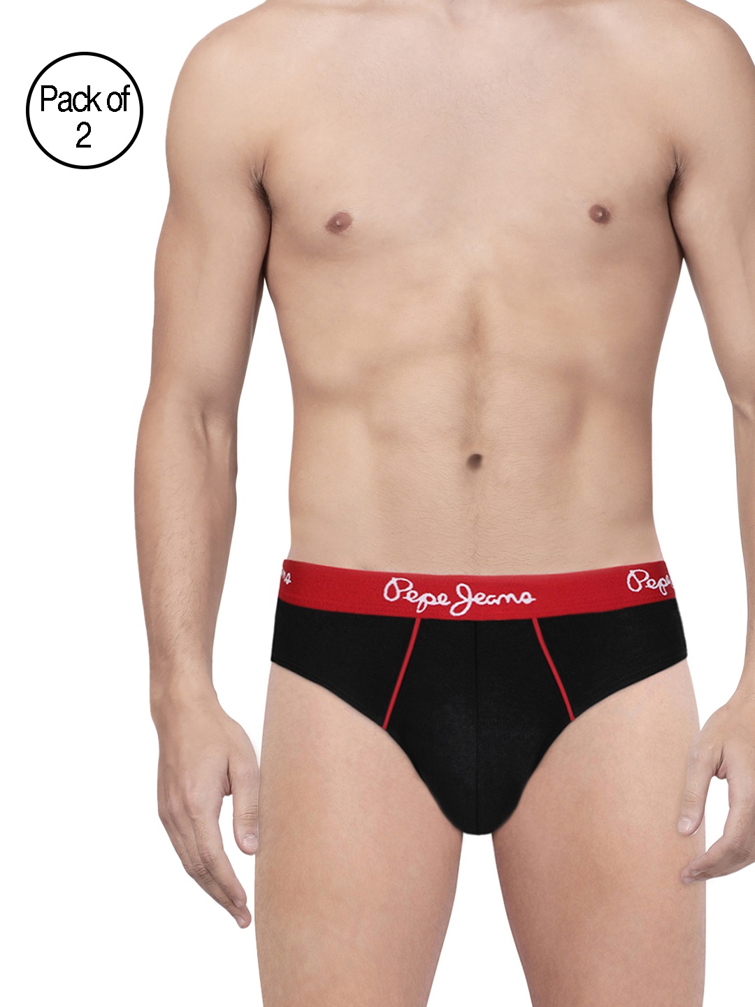

Pepe Jeans Men Pack of 2 Black Solid Briefs 8904311300311