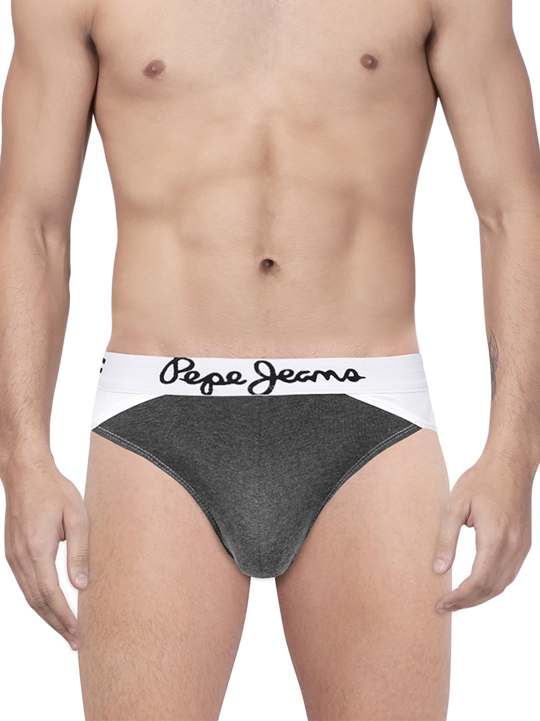 

Pepe Jeans Men Charcoal Grey & White Colourblocked Shaper Briefs 8904311303640