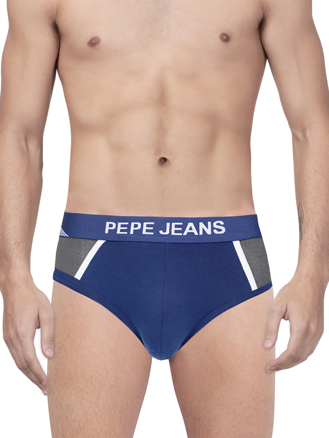 

Pepe Jeans Men Navy Blue & Grey Colourblocked Solid Briefs 8904311303794