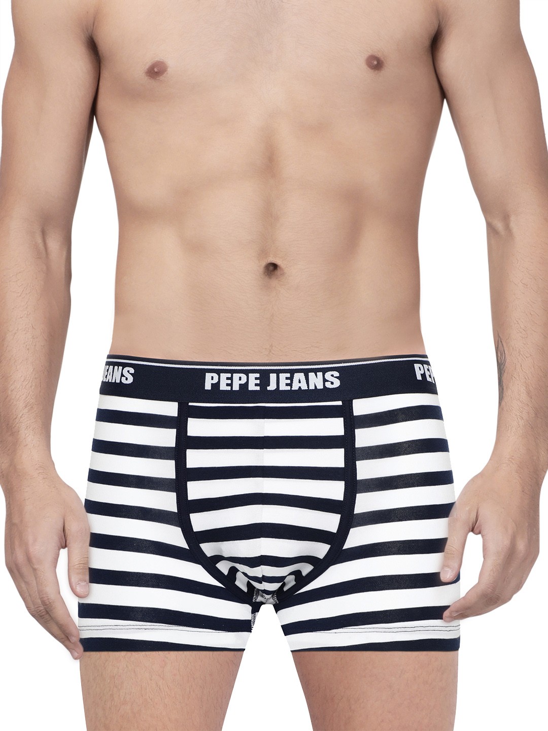 

Pepe Jeans Men Navy Blue & White Striped Trend Trunks 8904311304678
