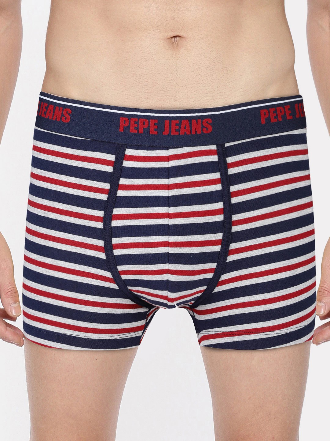 

Pepe Jeans Men Grey & Blue Striped Trunks 8904311304715