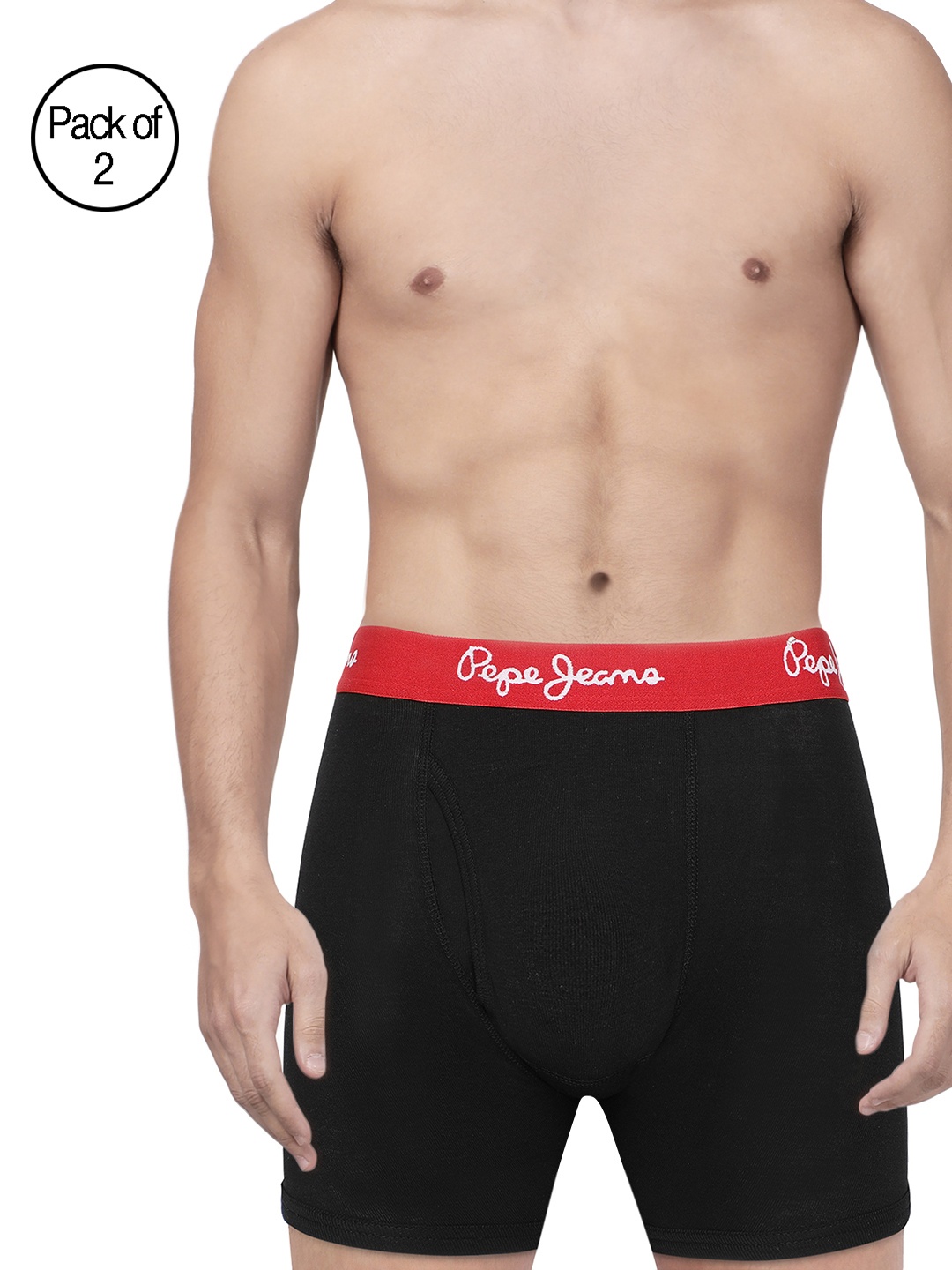 

Pepe Jeans Men Black Pack of 2 Solid Midrise Trunks 8904311301370