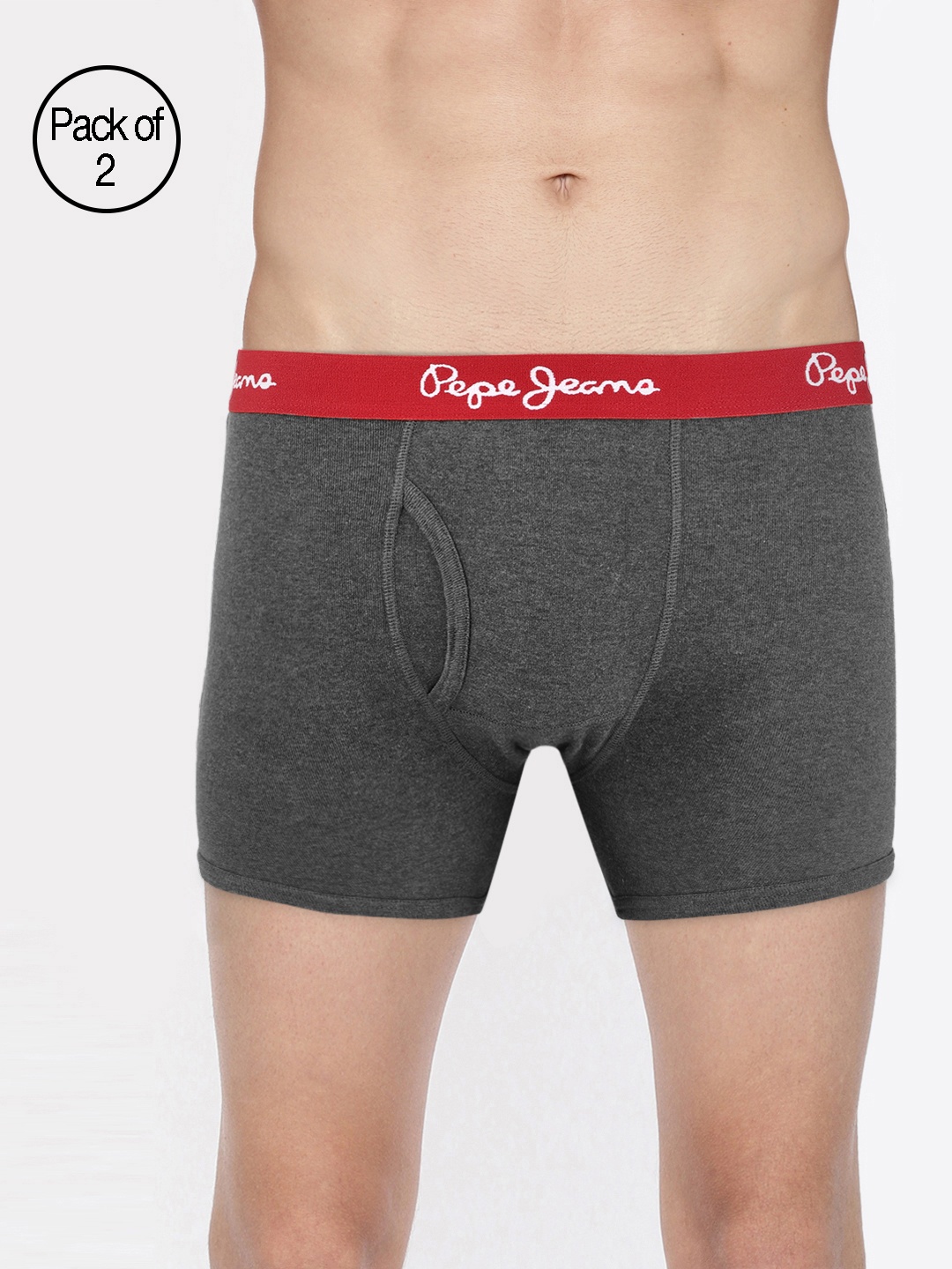 

Pepe Jeans Men Charcoal Grey Pack of 2 Solid Classic CLT02 Midrise Trunks 8904311301523