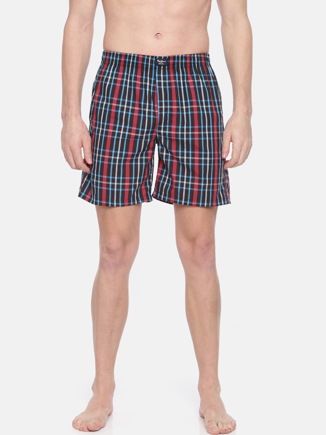

Pepe Jeans Men Black & Red Checked Pure Cotton Boxers 8904311306085, Navy blue